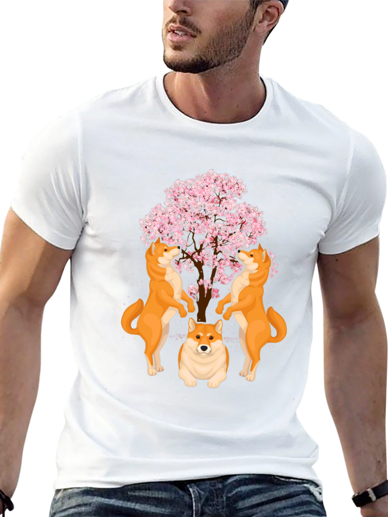 Shiba Inu Cherry Blossom Tree Graphic T-Shirt