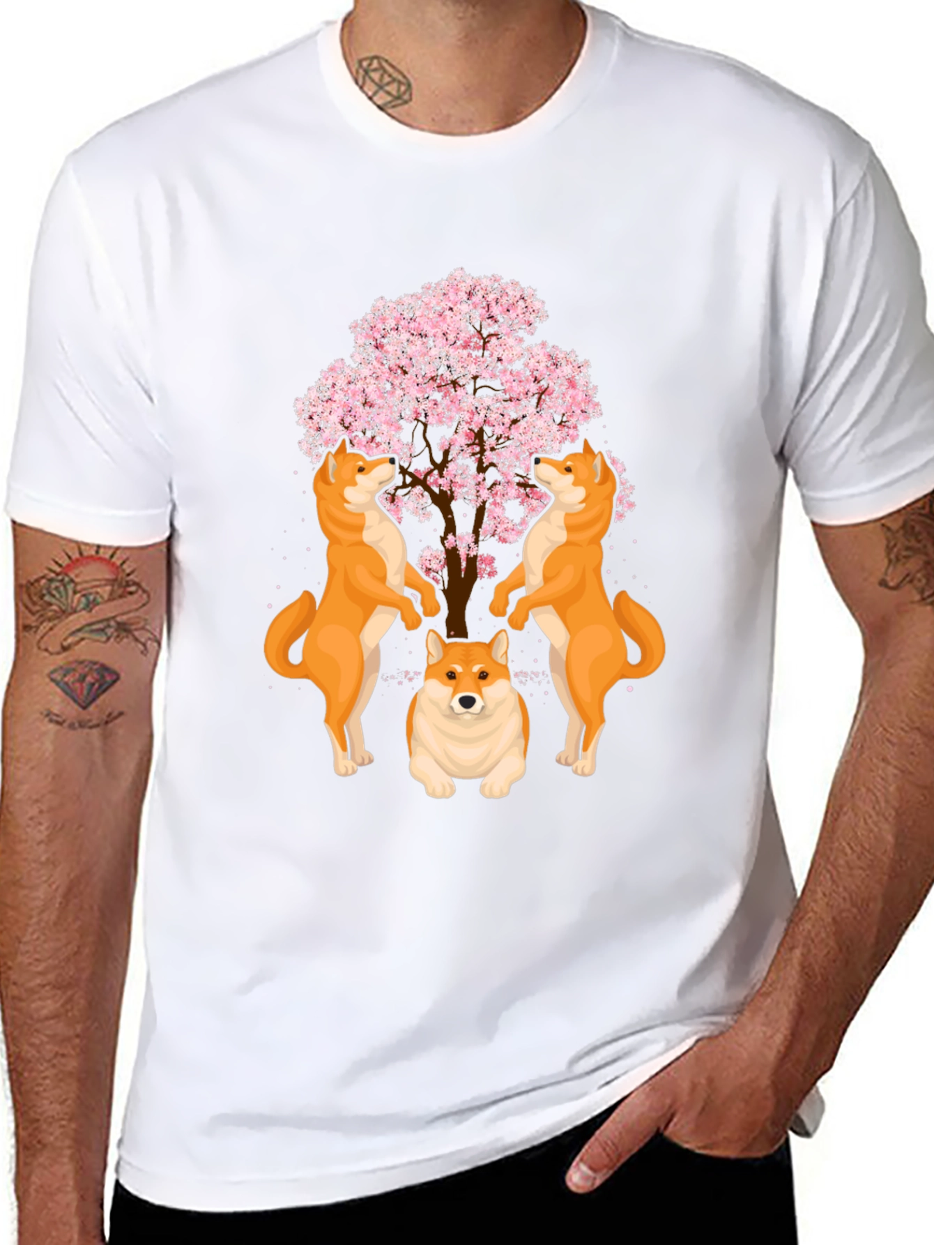 Shiba Inu Cherry Blossom Tree Graphic T-Shirt