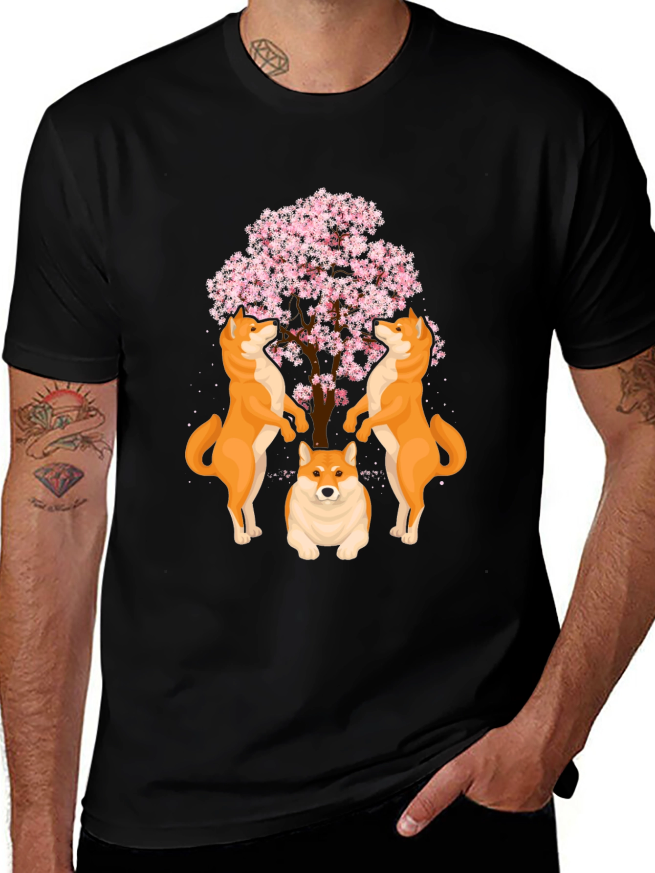 Shiba Inu Cherry Blossom Tree Graphic T-Shirt
