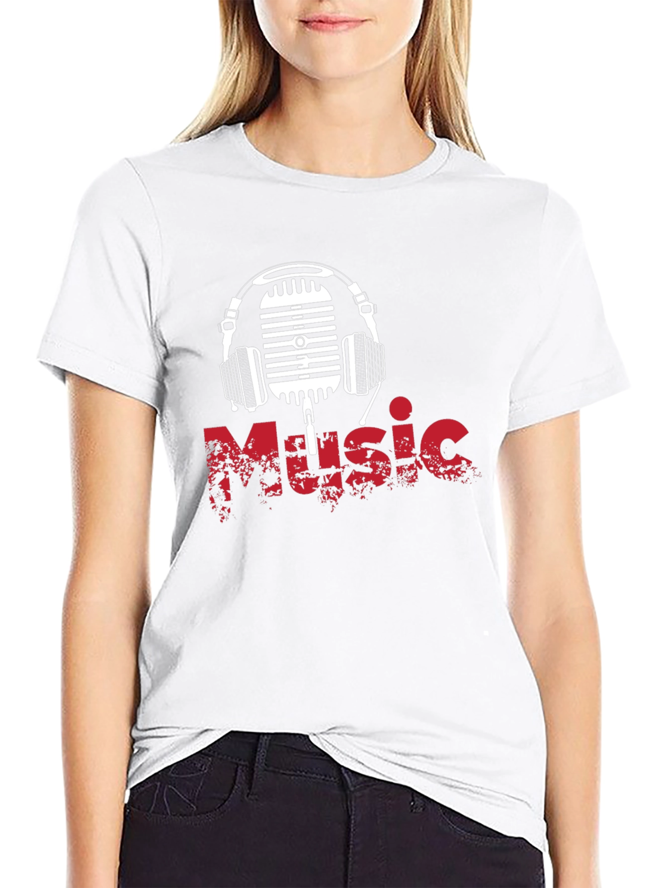 Music Graphic T-Shirt - Retro Microphone & Headphones