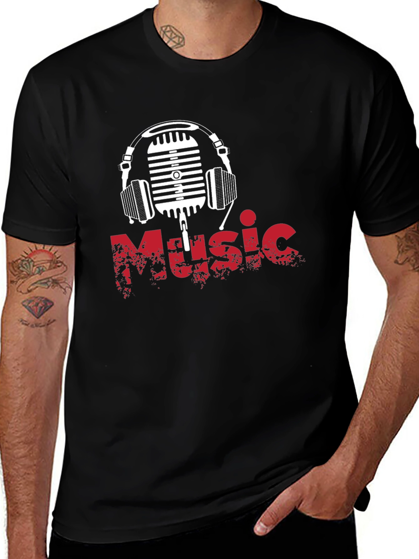 Music Graphic T-Shirt - Retro Microphone & Headphones