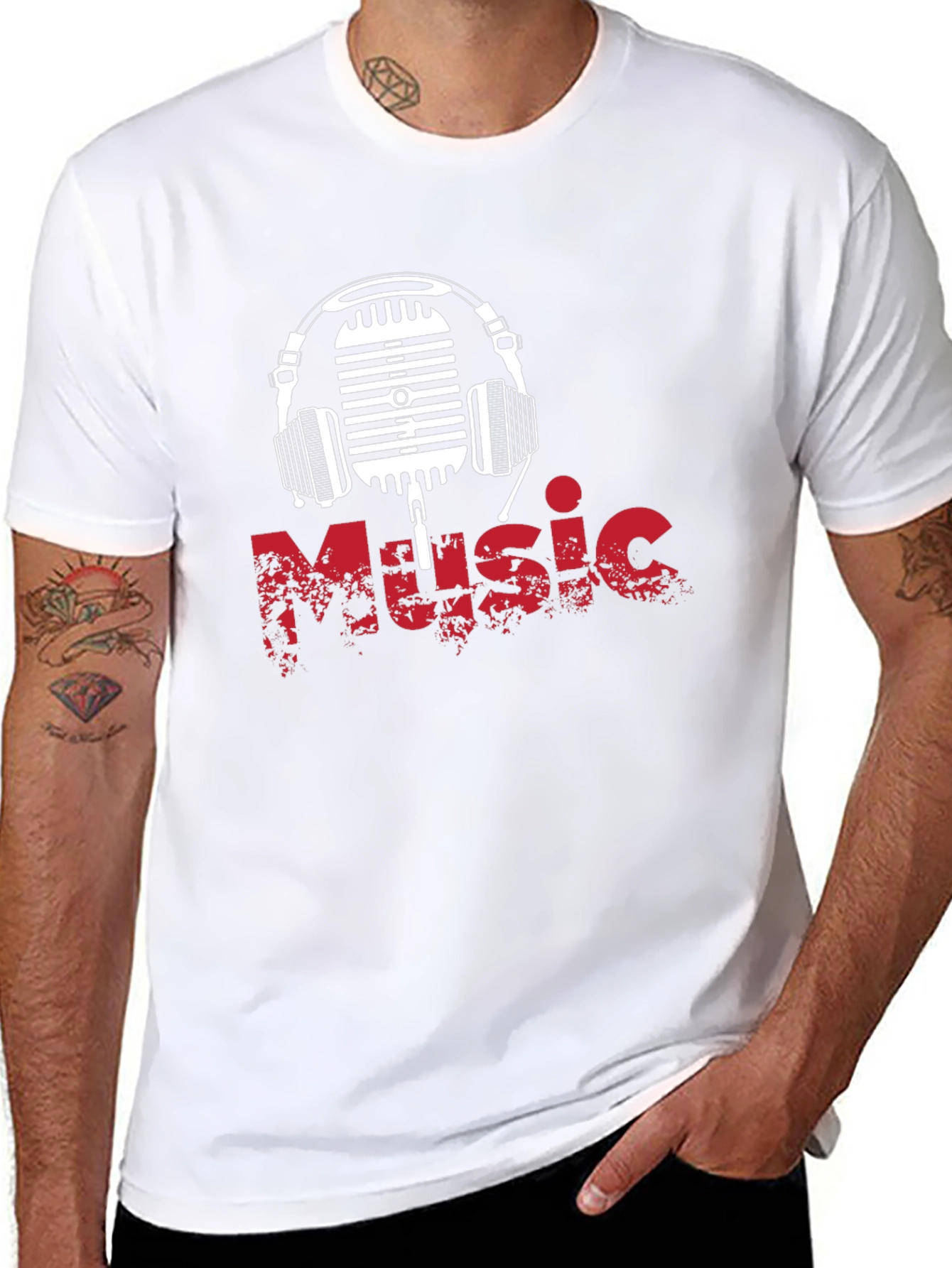 Music Graphic T-Shirt - Retro Microphone & Headphones