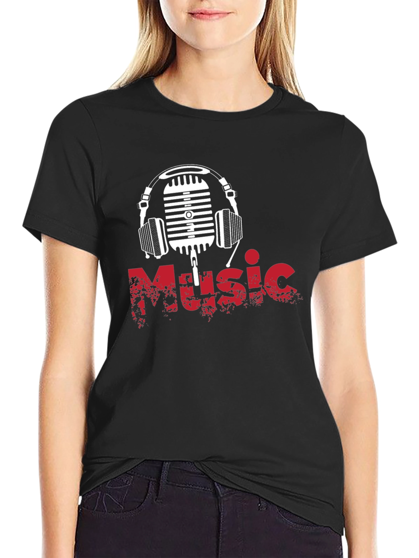 Music Graphic T-Shirt - Retro Microphone & Headphones