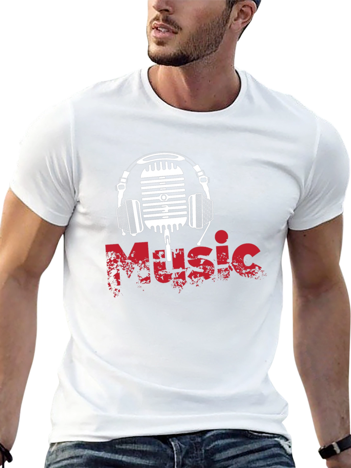 Music Graphic T-Shirt - Retro Microphone & Headphones