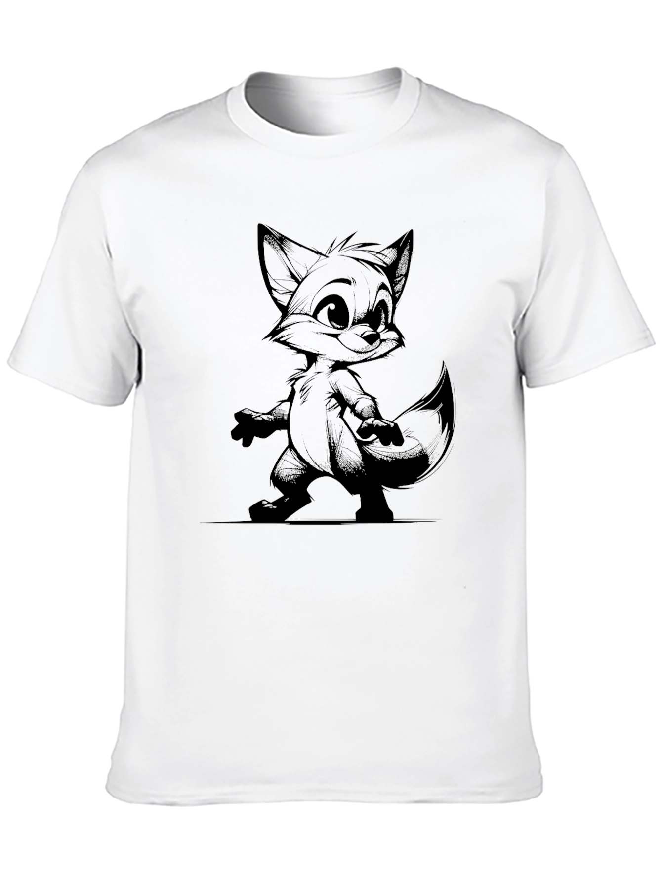 Cartoon Fox Graphic Black T-Shirt