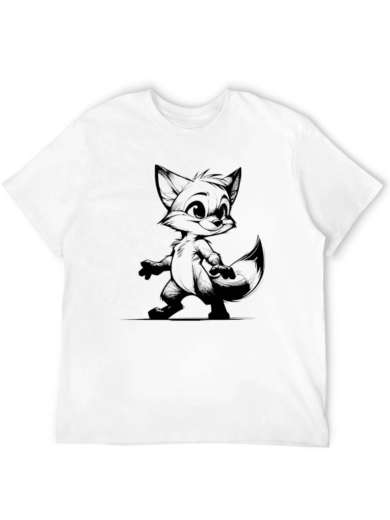 Cartoon Fox Graphic Black T-Shirt