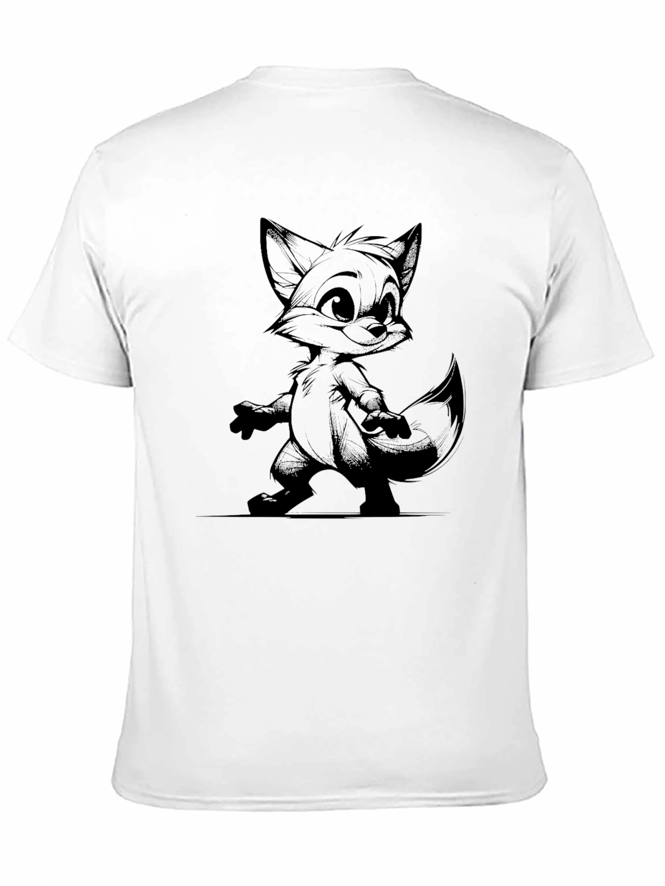 Cartoon Fox Graphic Black T-Shirt