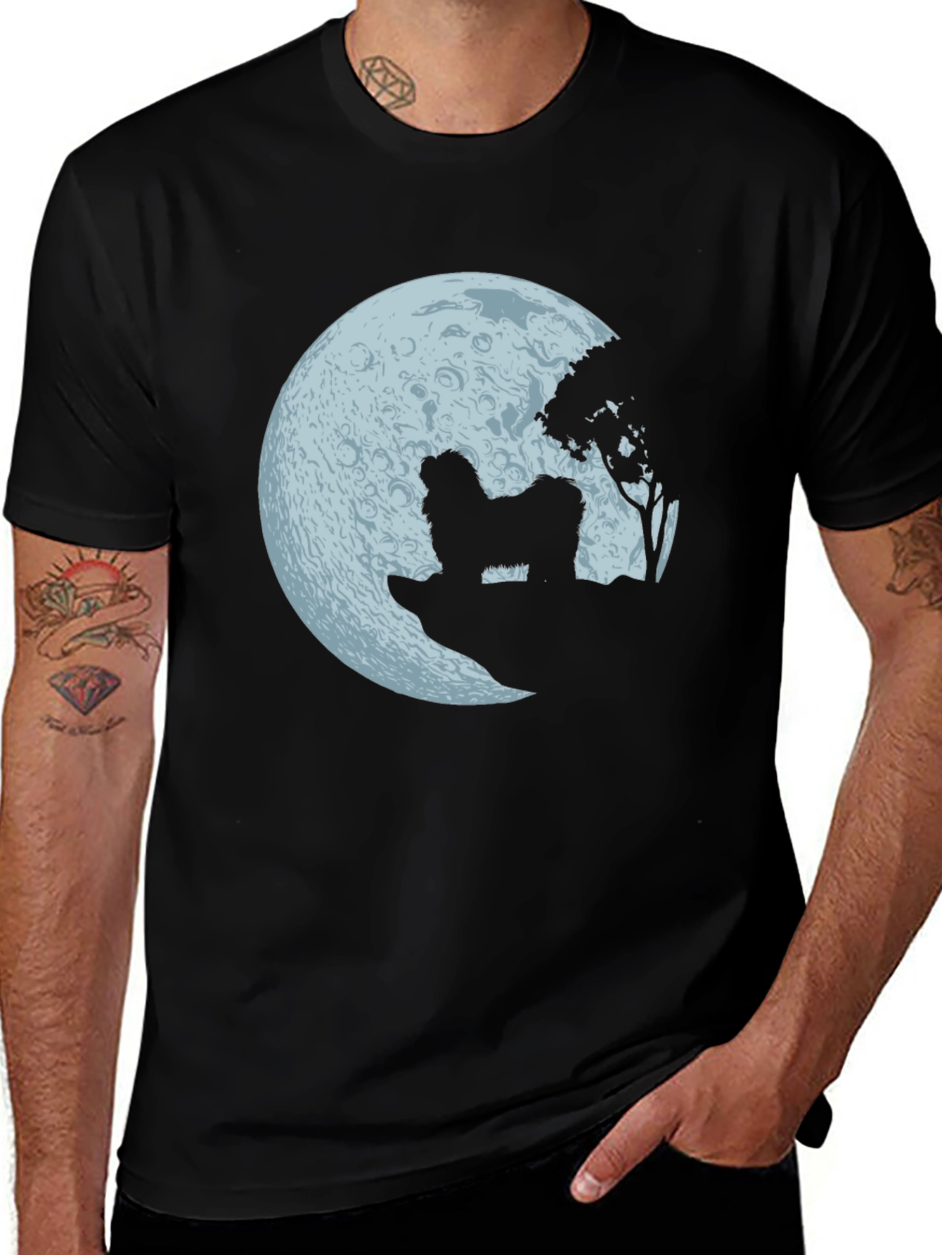 Moonlit Dog Graphic Tee - Mens Black T-Shirt