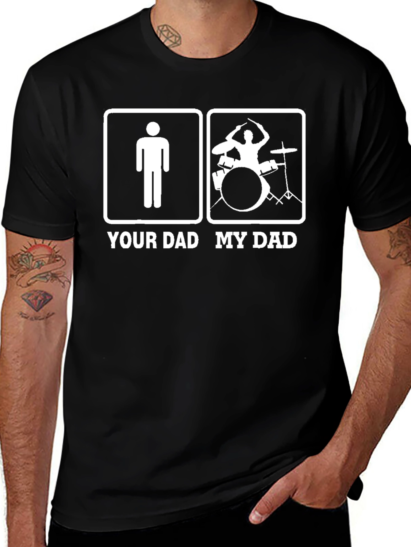 Your Dad My Dad Drummer Graphic Tee - Black