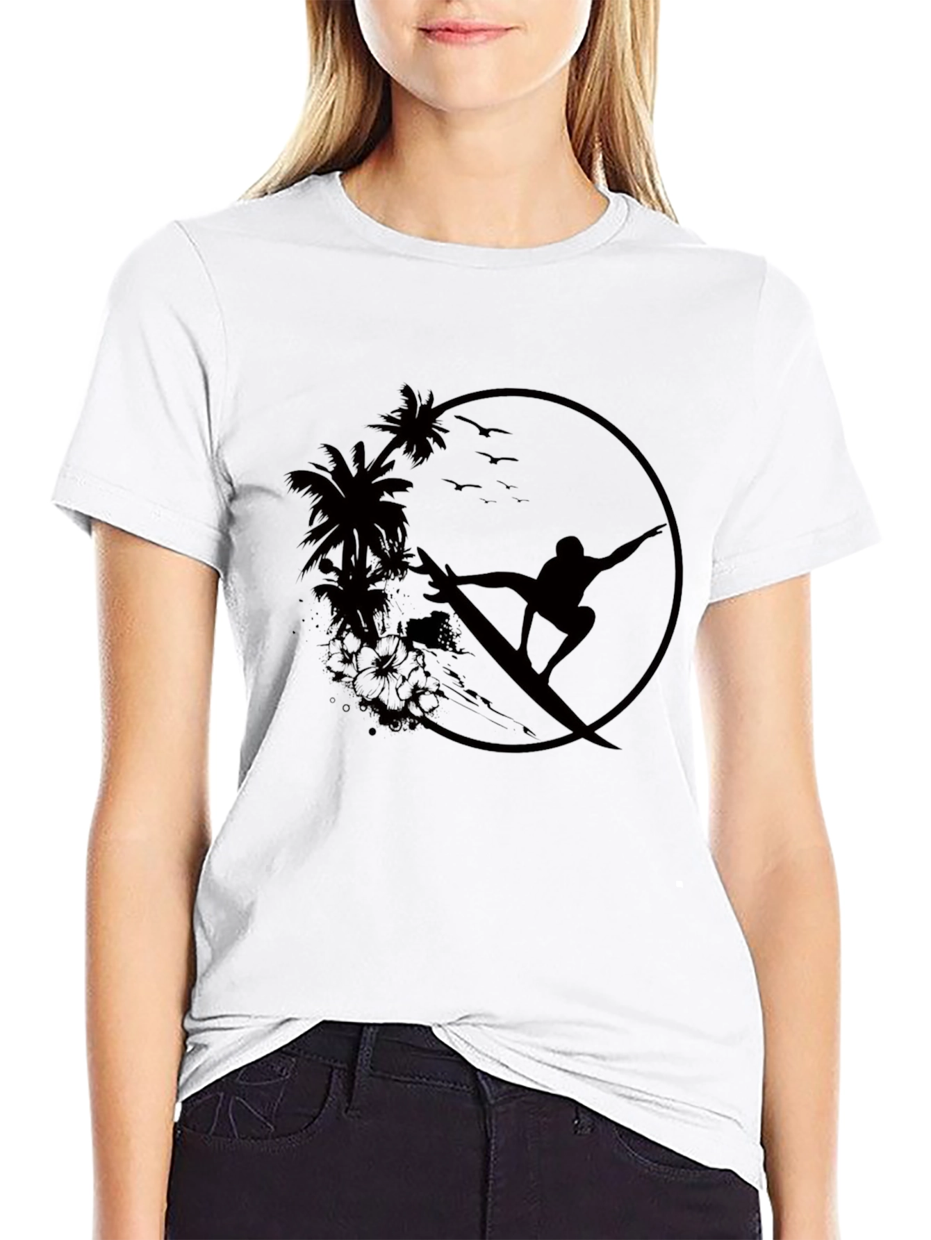 Surfer Silhouette Tee - Palm Tree Graphic