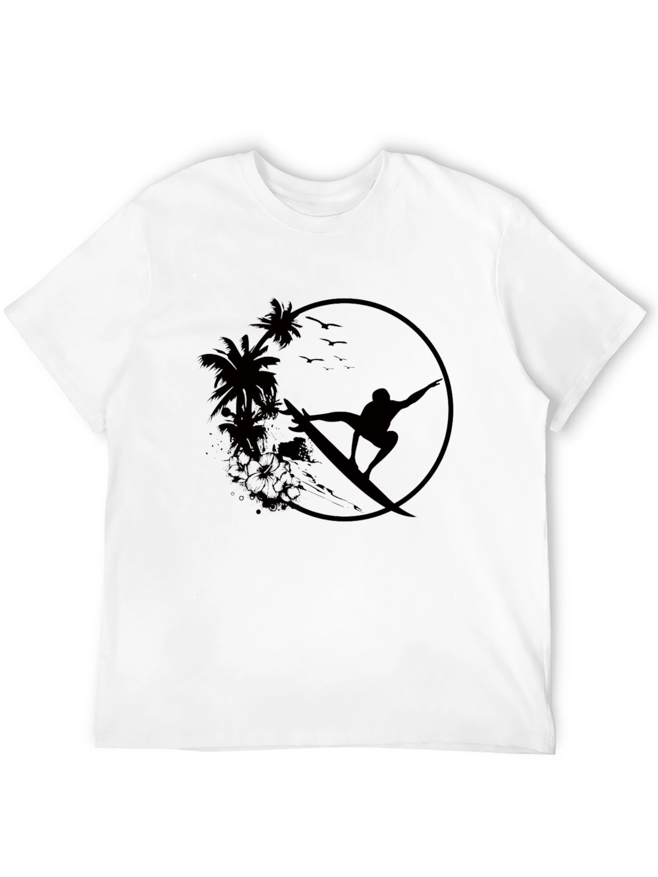 Surfer Silhouette Tee - Palm Tree Graphic