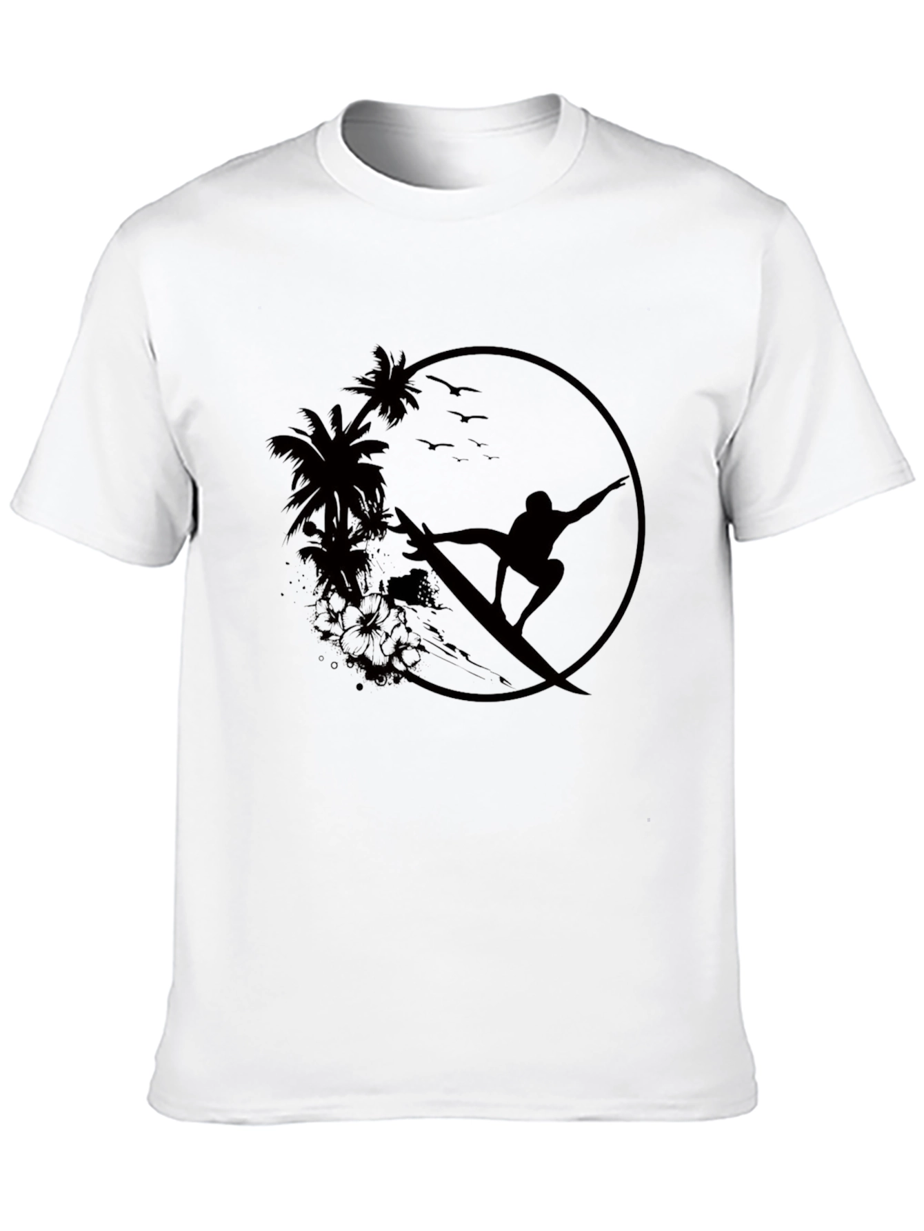 Surfer Silhouette Tee - Palm Tree Graphic