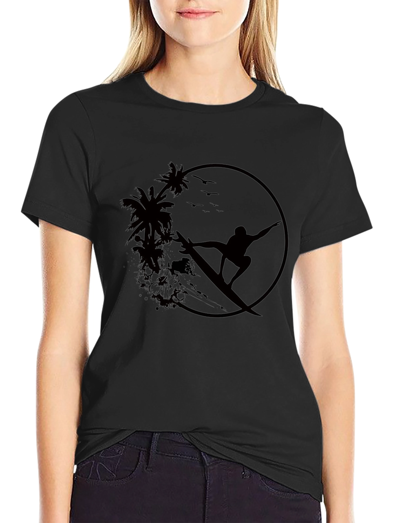 Surfer Silhouette Tee - Palm Tree Graphic