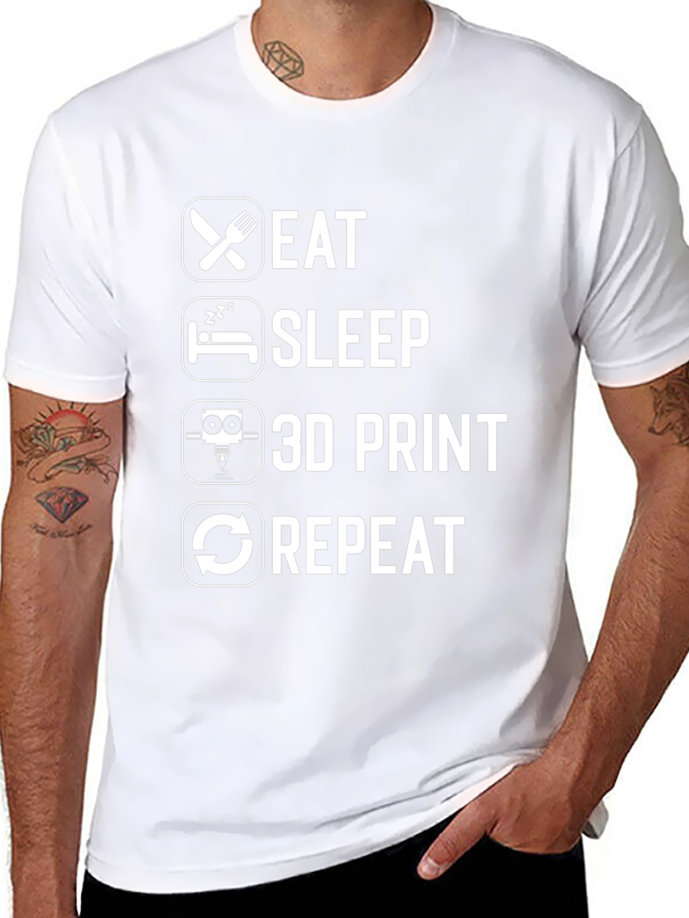 Eat Sleep 3D Print Repeat Black Graphic T-Shirt