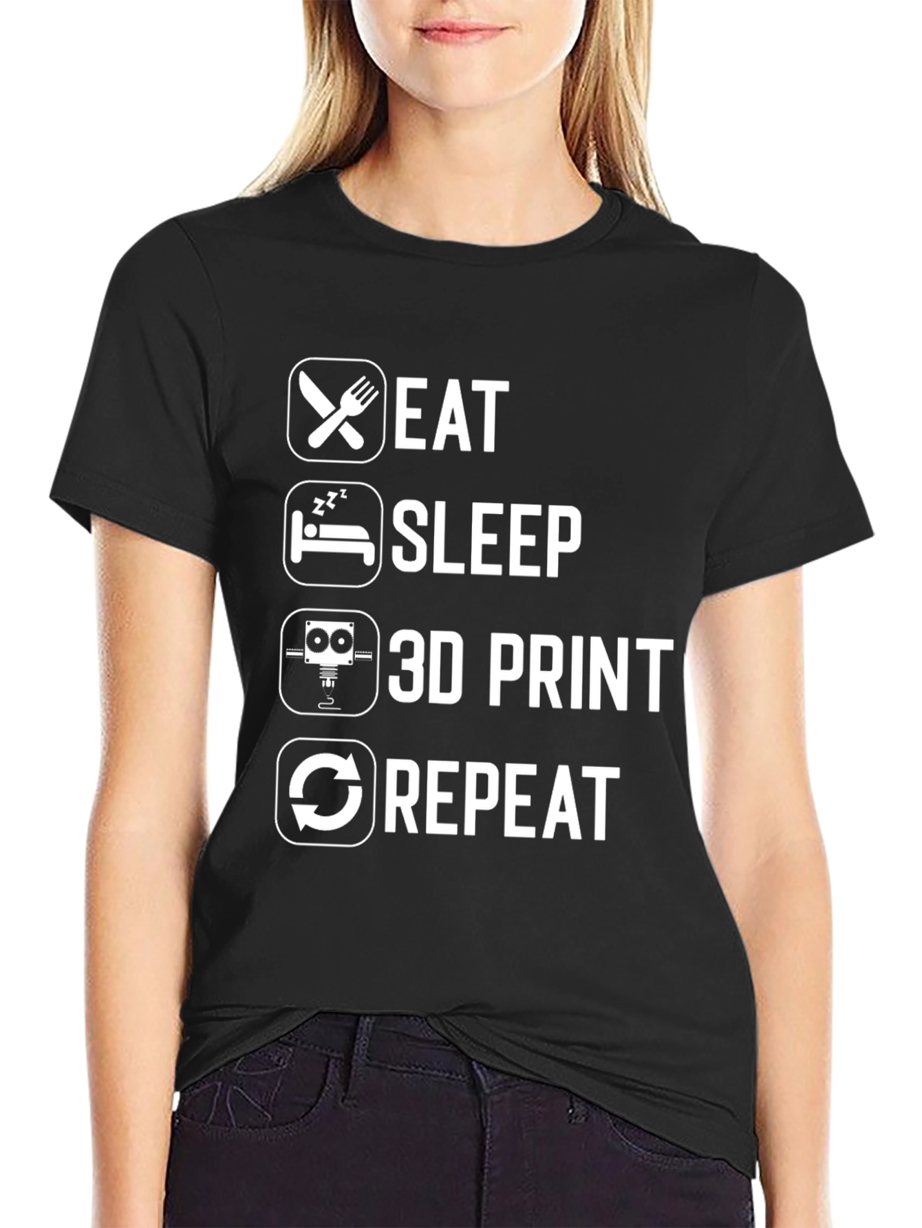 Eat Sleep 3D Print Repeat Black Graphic T-Shirt