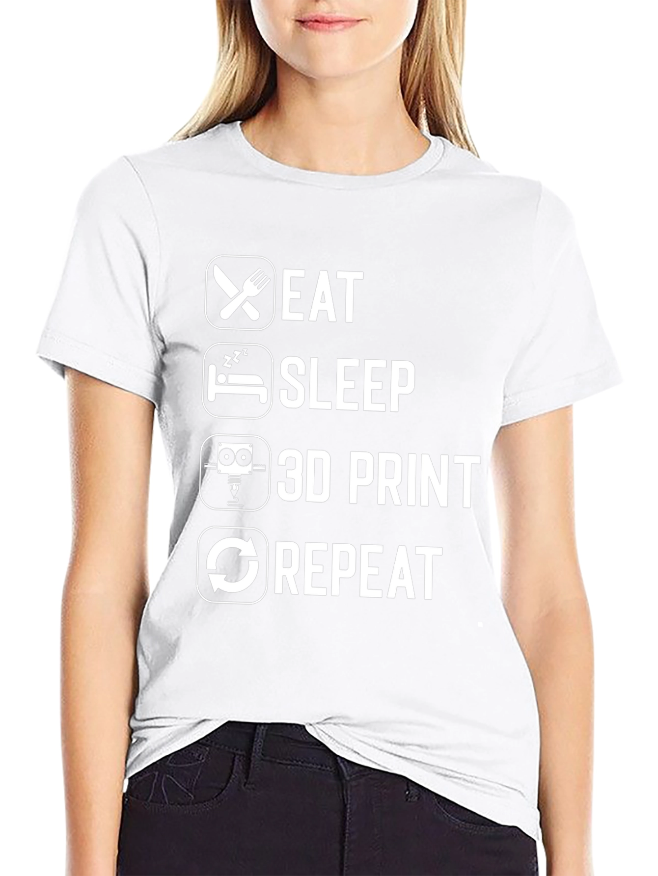 Eat Sleep 3D Print Repeat Black Graphic T-Shirt