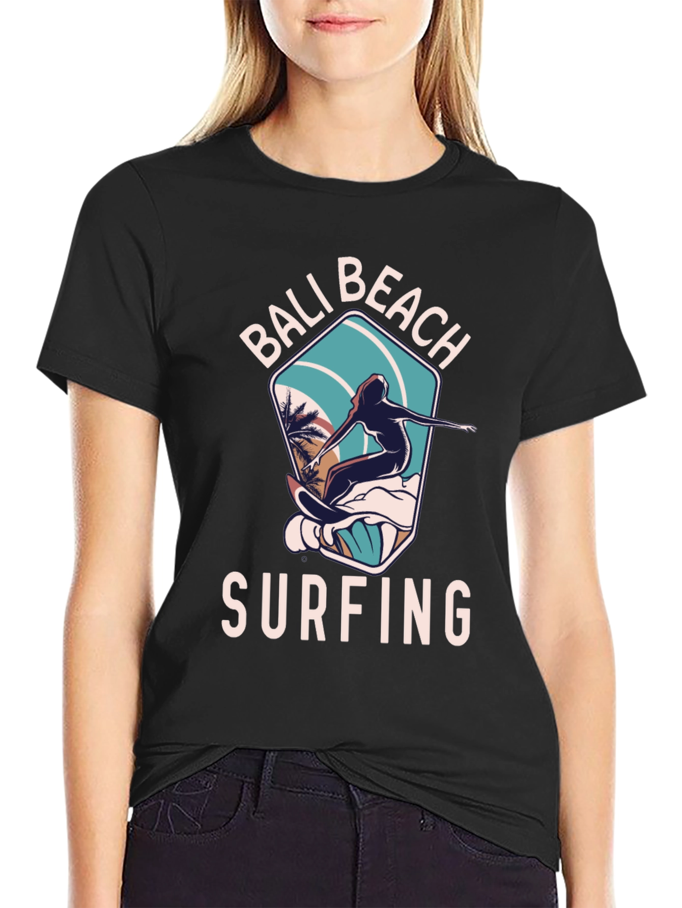 Bali Beach Surfing T-Shirt - Black