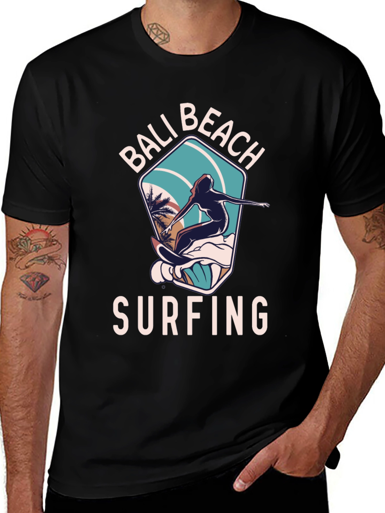 Bali Beach Surfing T-Shirt - Black