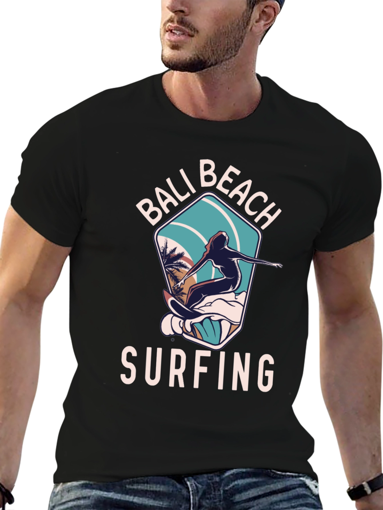 Bali Beach Surfing T-Shirt - Black