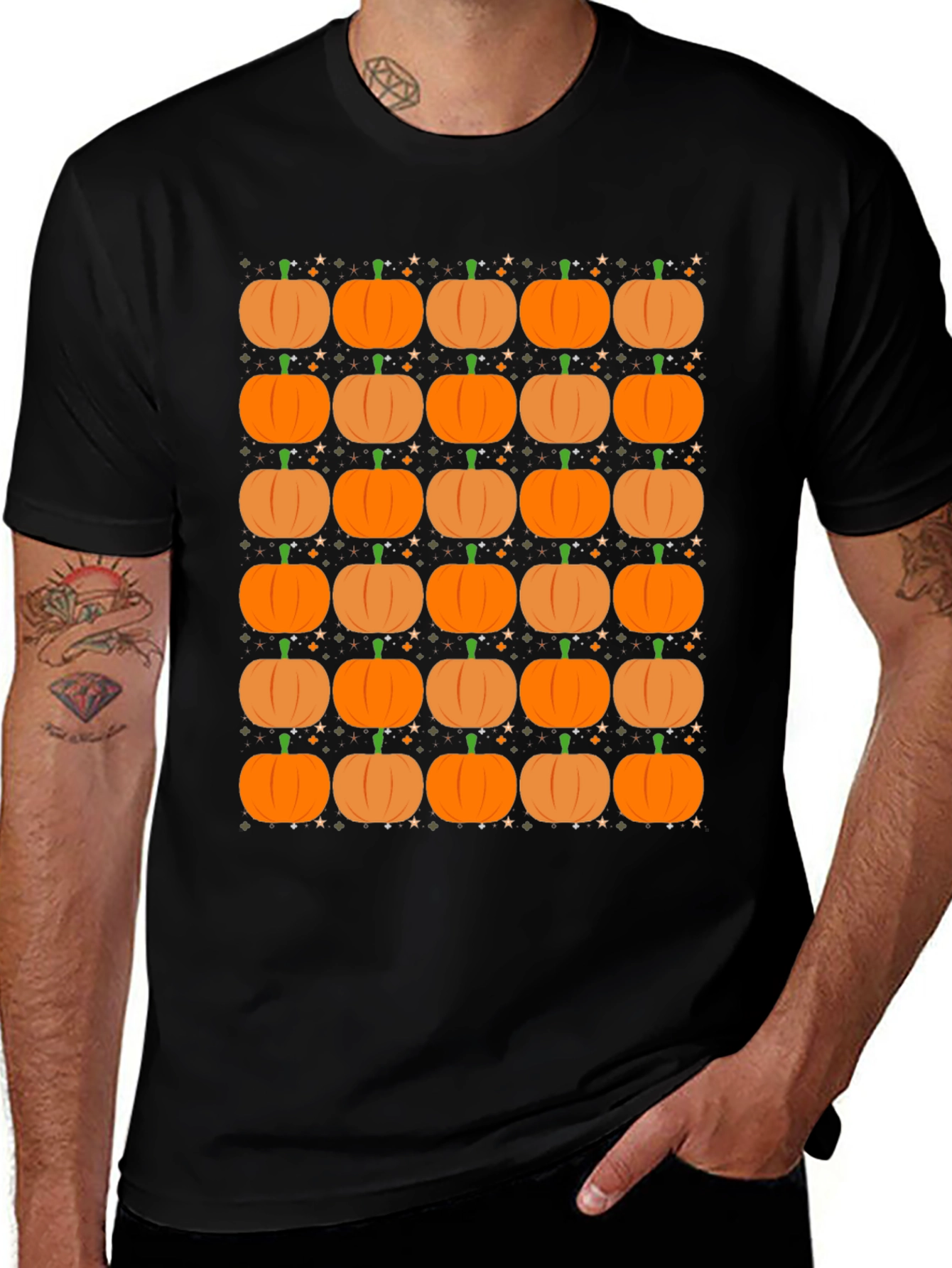 Pumpkin Pattern Black T-Shirt - Fall Festival Ready