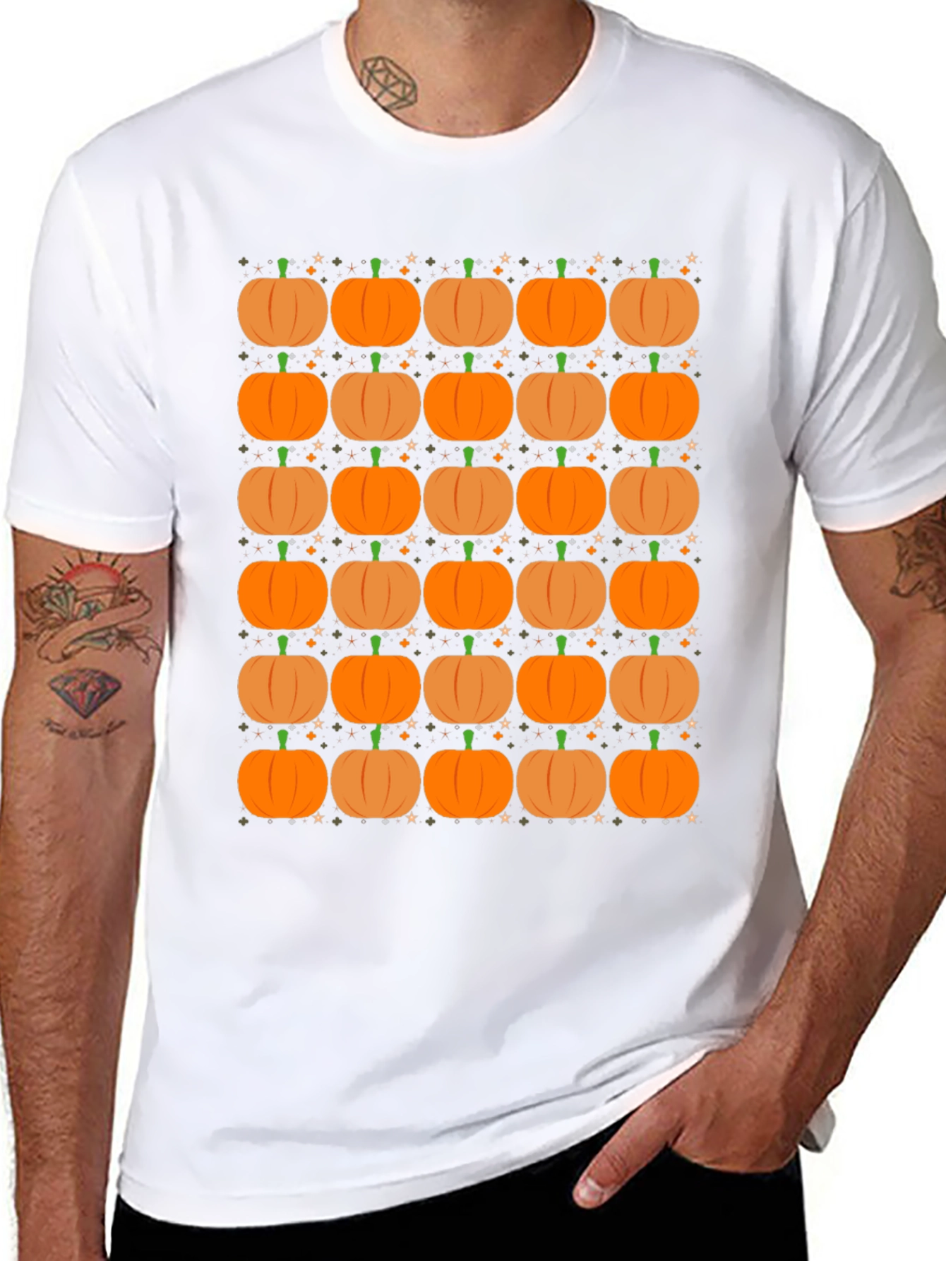 Pumpkin Pattern Black T-Shirt - Fall Festival Ready
