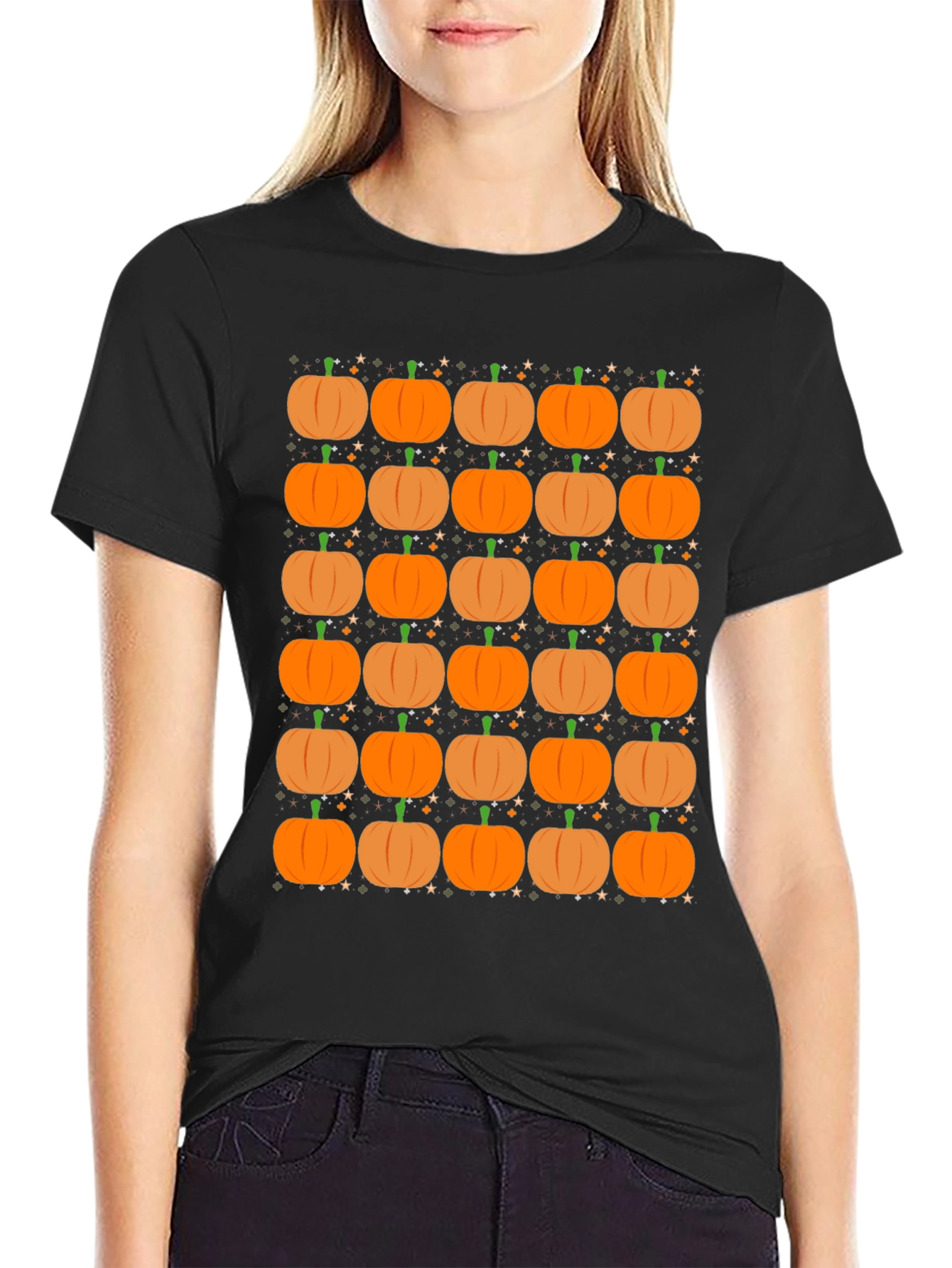 Pumpkin Pattern Black T-Shirt - Fall Festival Ready