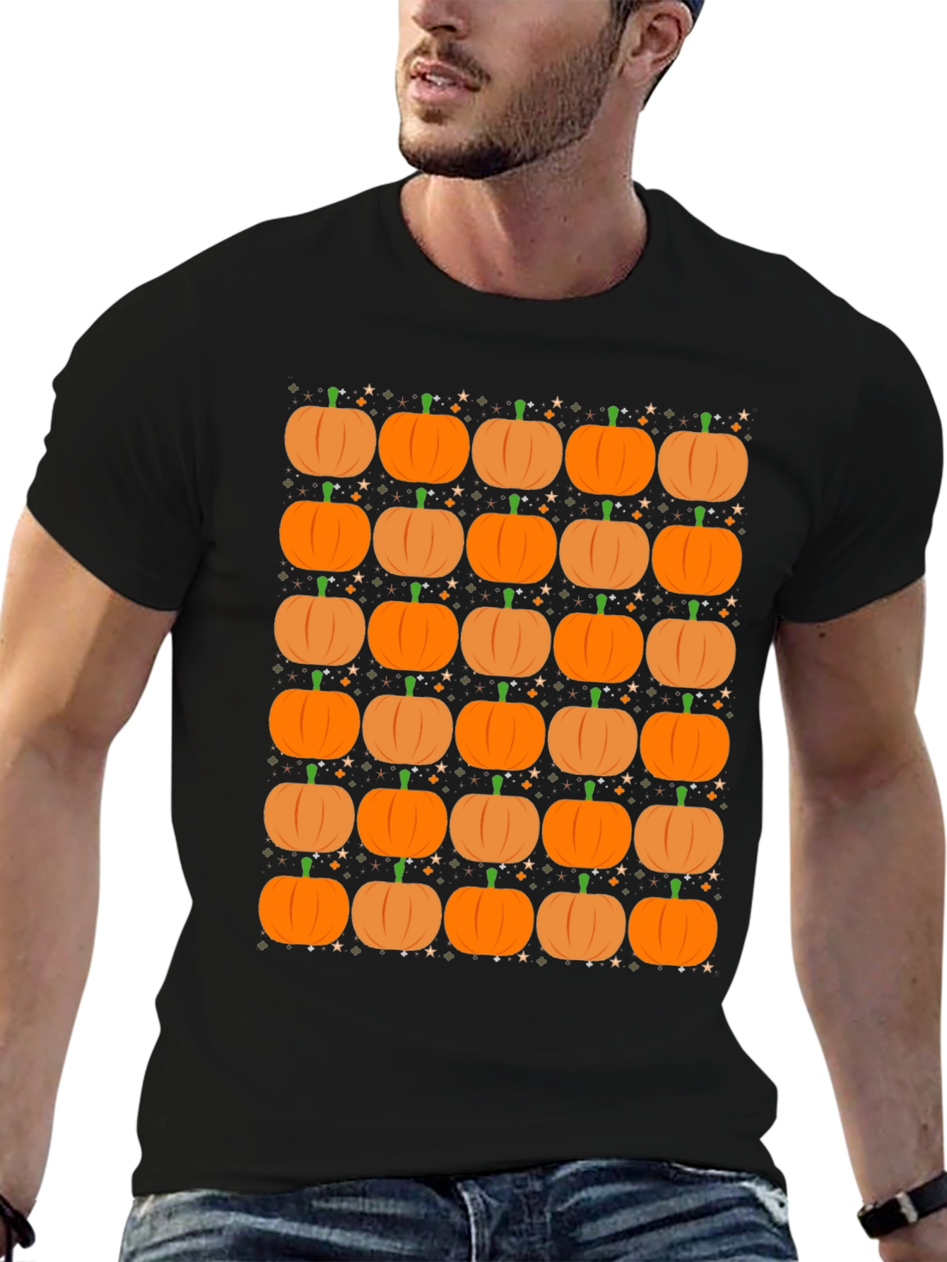 Pumpkin Pattern Black T-Shirt - Fall Festival Ready