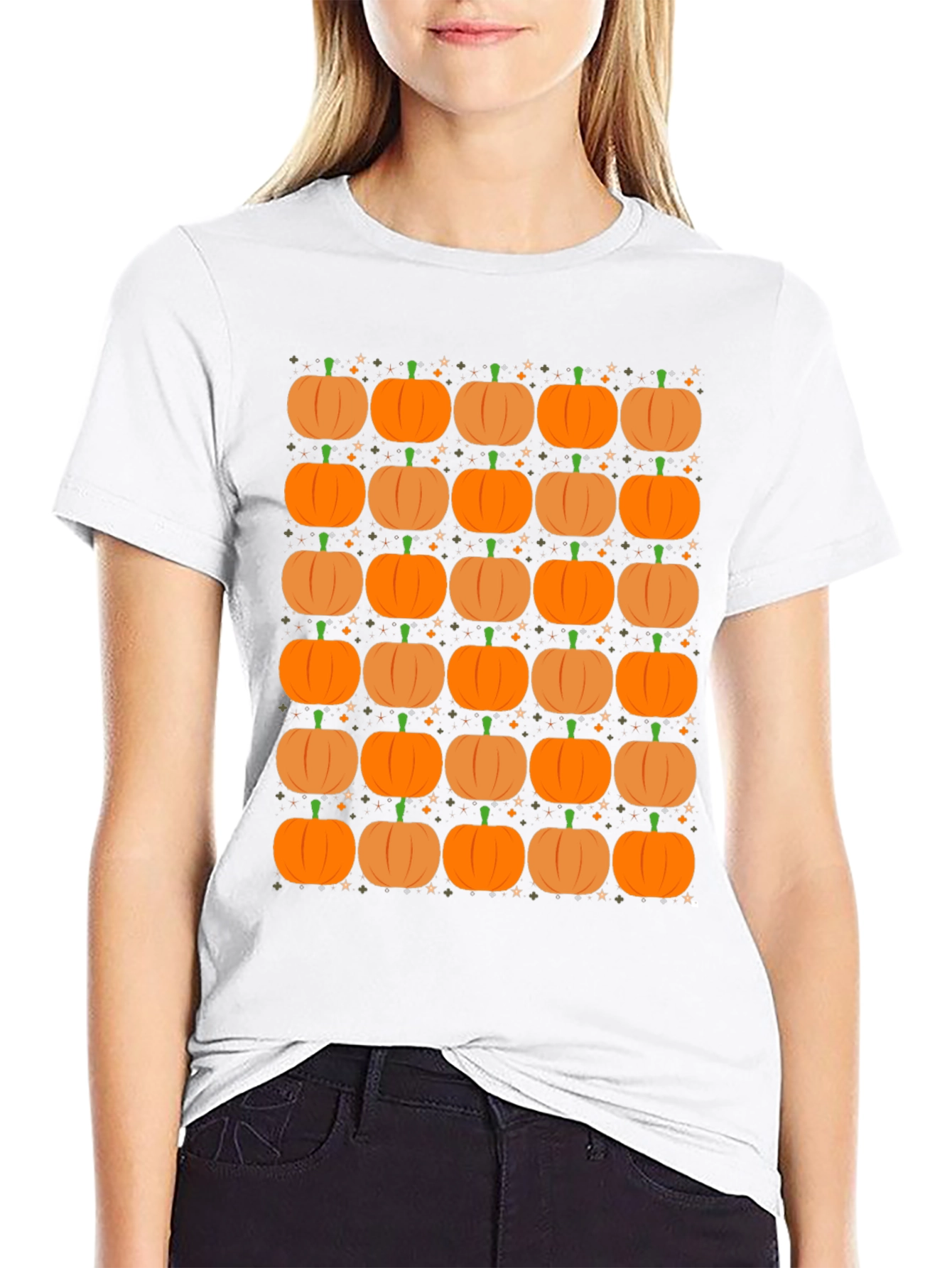 Pumpkin Pattern Black T-Shirt - Fall Festival Ready