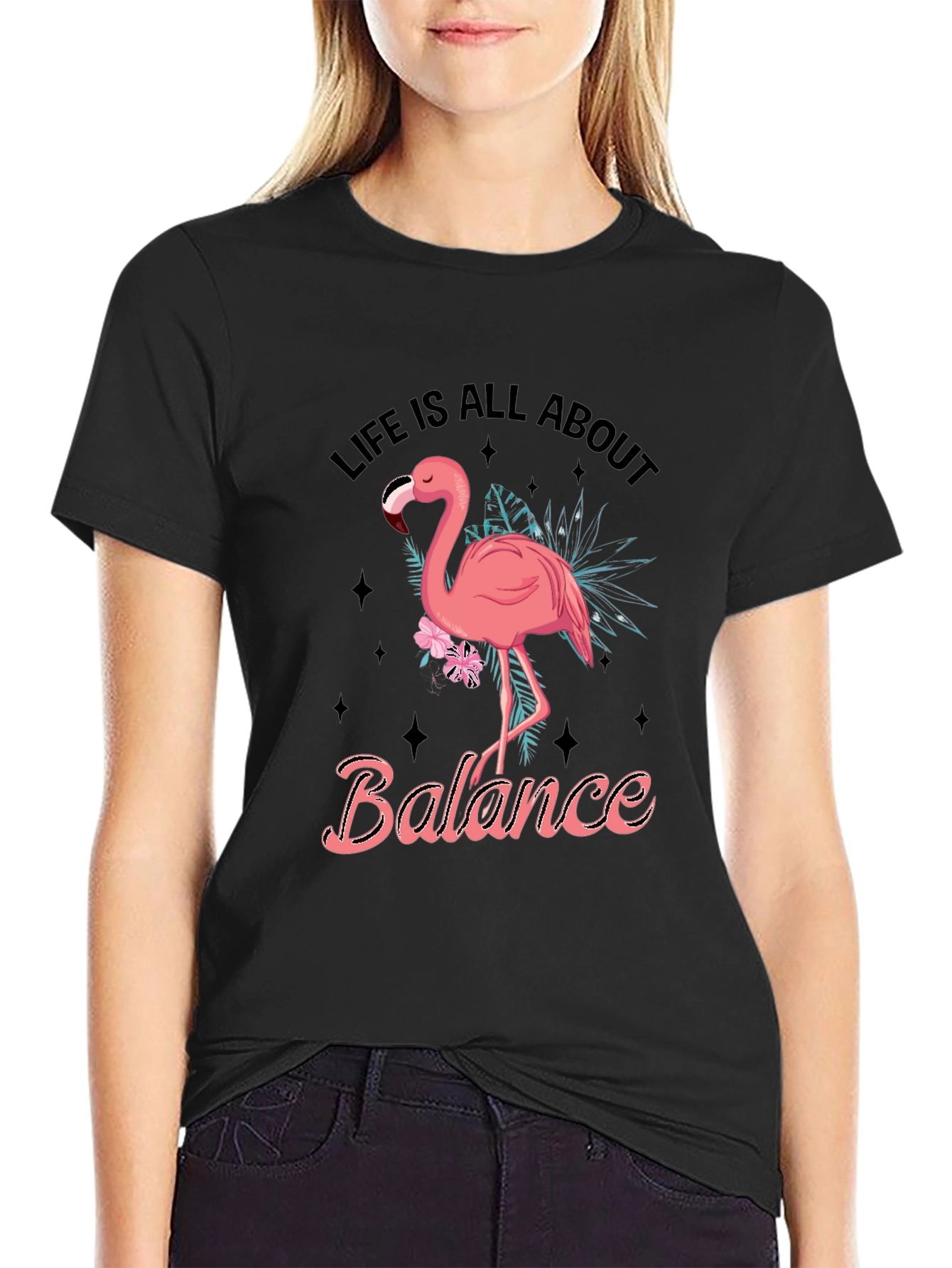 Life Balance Flamingo Graphic Tee - Black