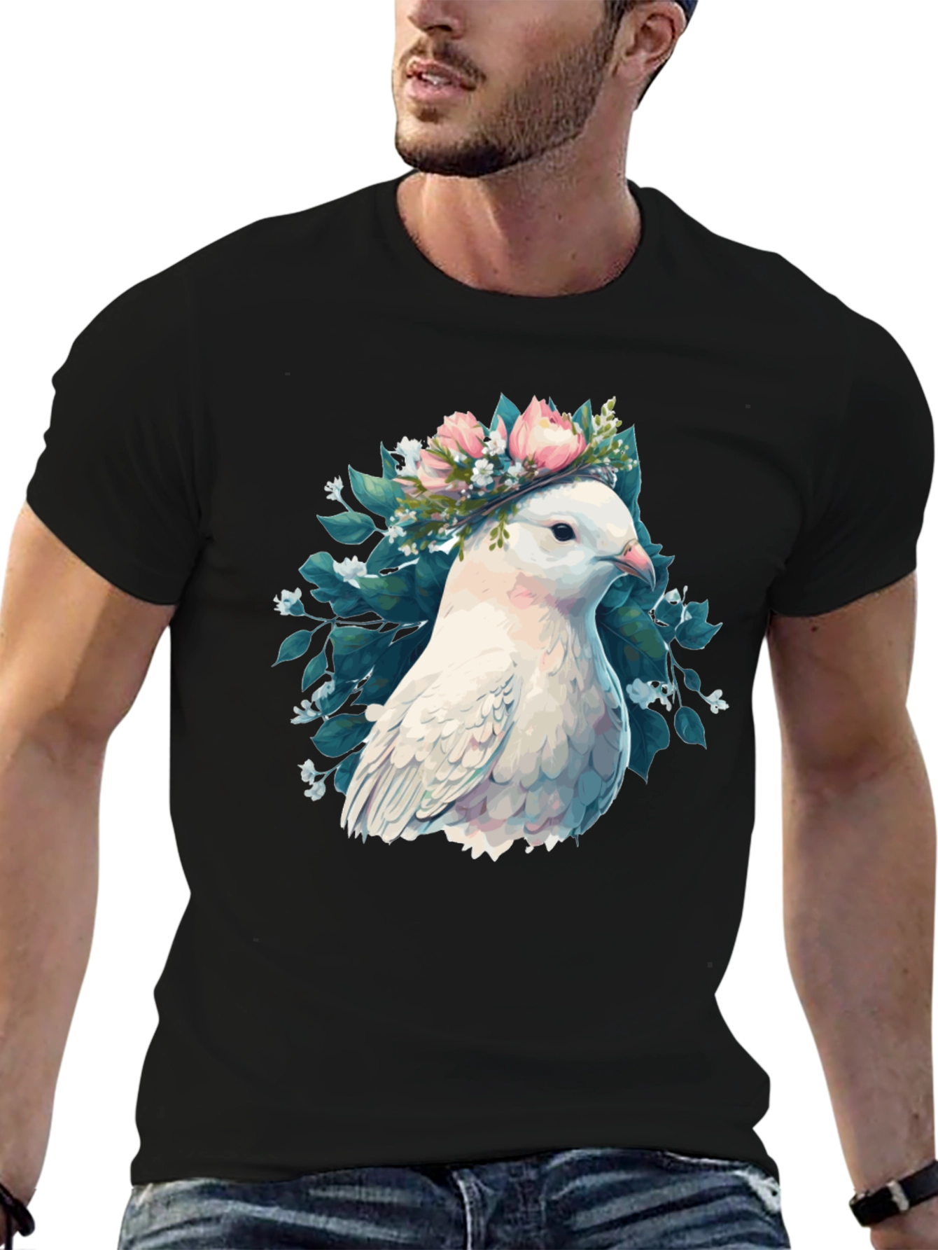 Dove & Floral Wreath Graphic T-Shirt