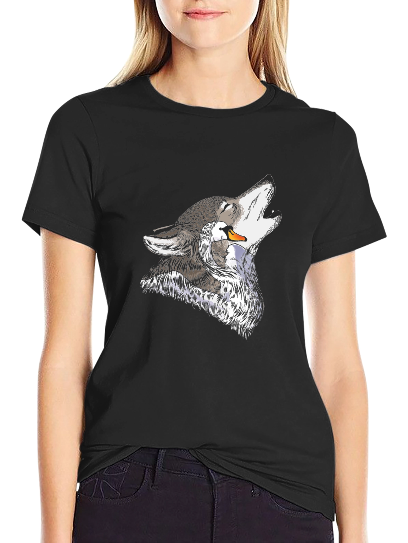 Wolf and Swan Graphic Black T-Shirt