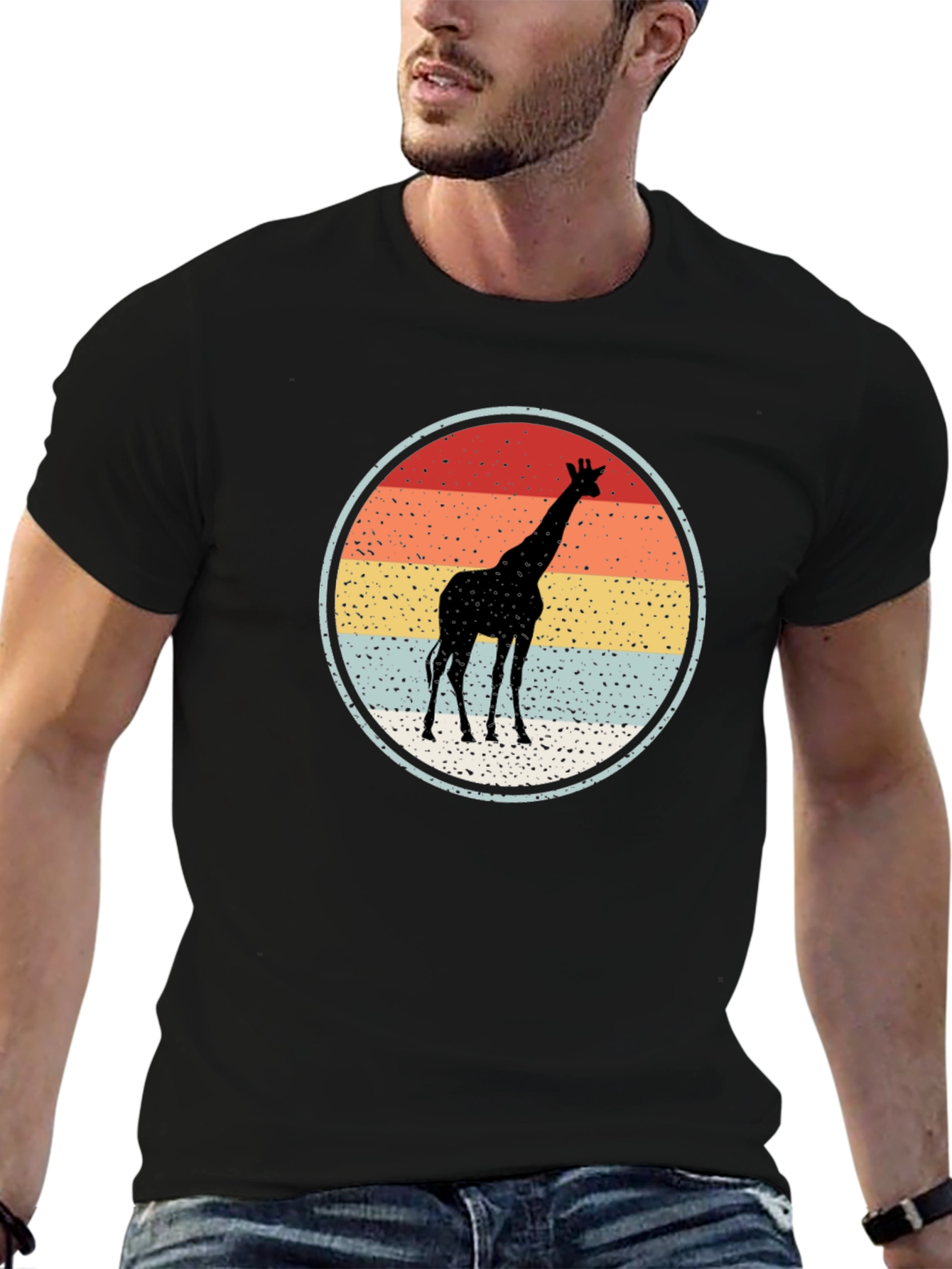 Giraffe Sunset Graphic Tee - Retro Style