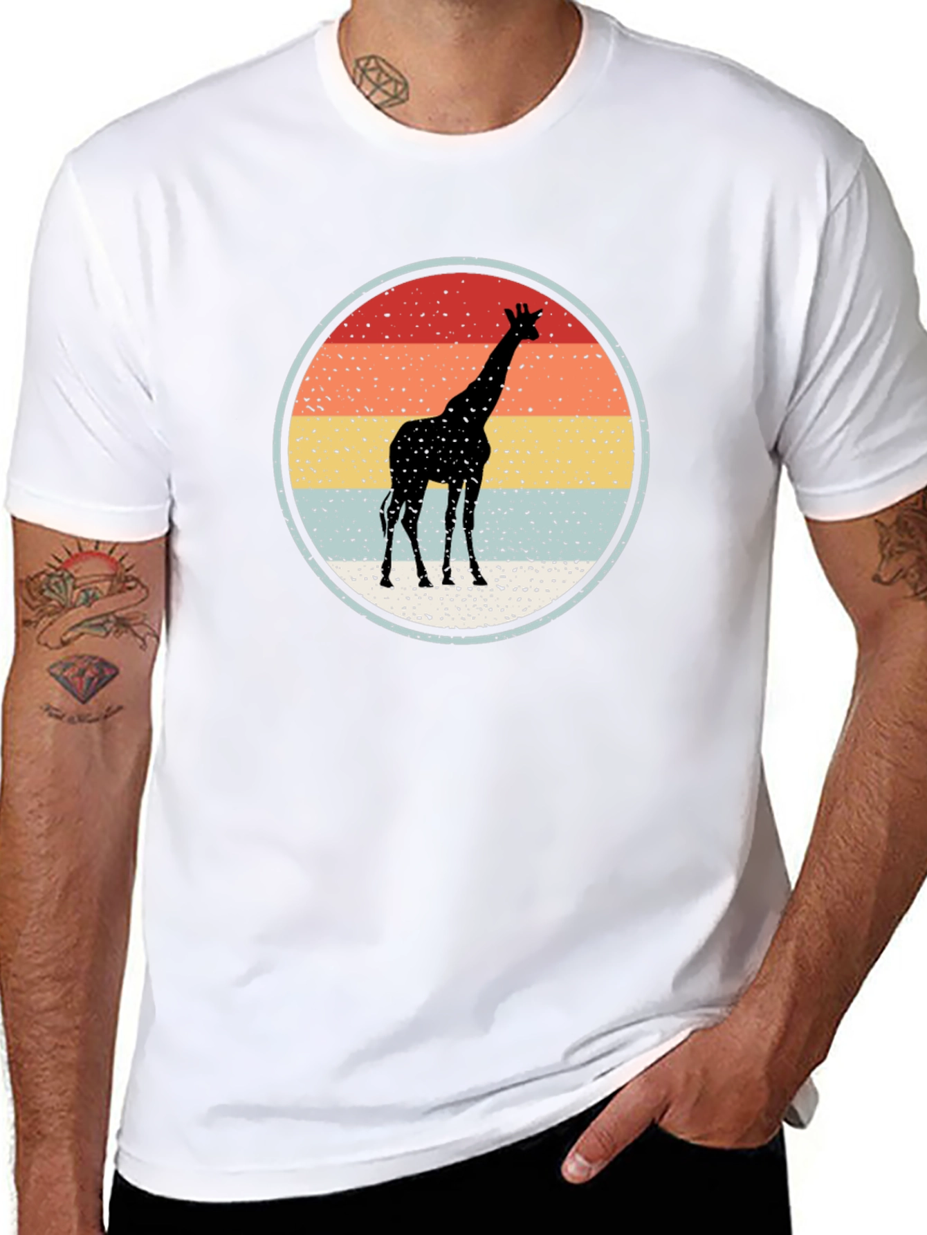Giraffe Sunset Graphic Tee - Retro Style