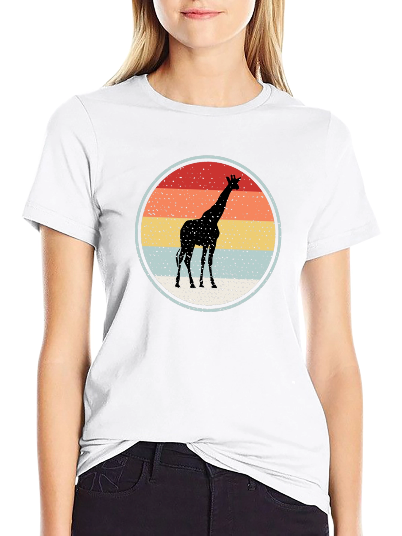 Giraffe Sunset Graphic Tee - Retro Style