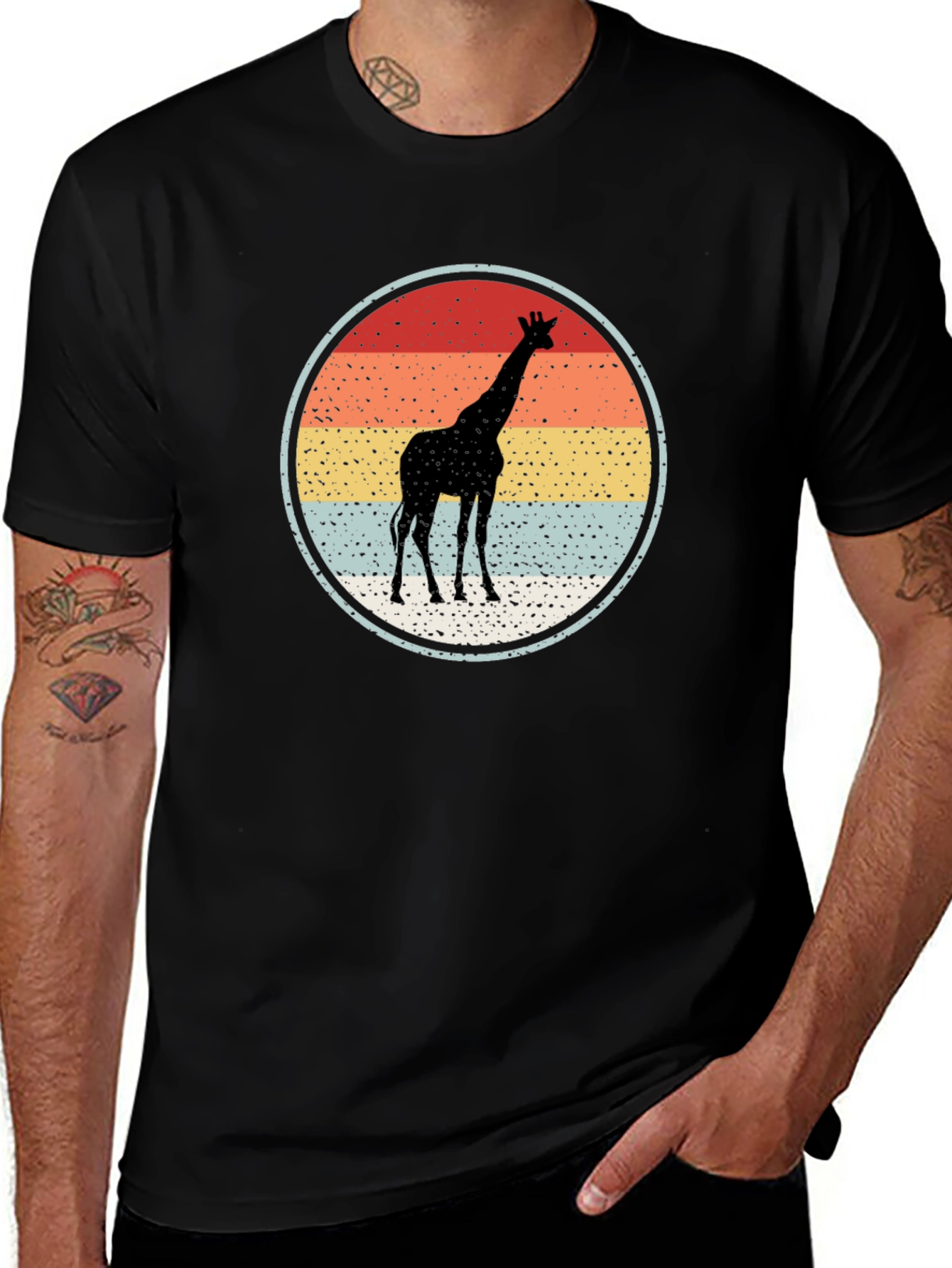 Giraffe Sunset Graphic Tee - Retro Style