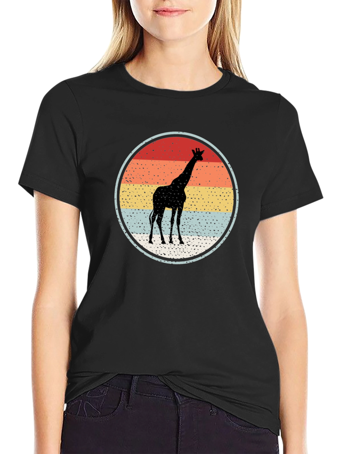 Giraffe Sunset Graphic Tee - Retro Style