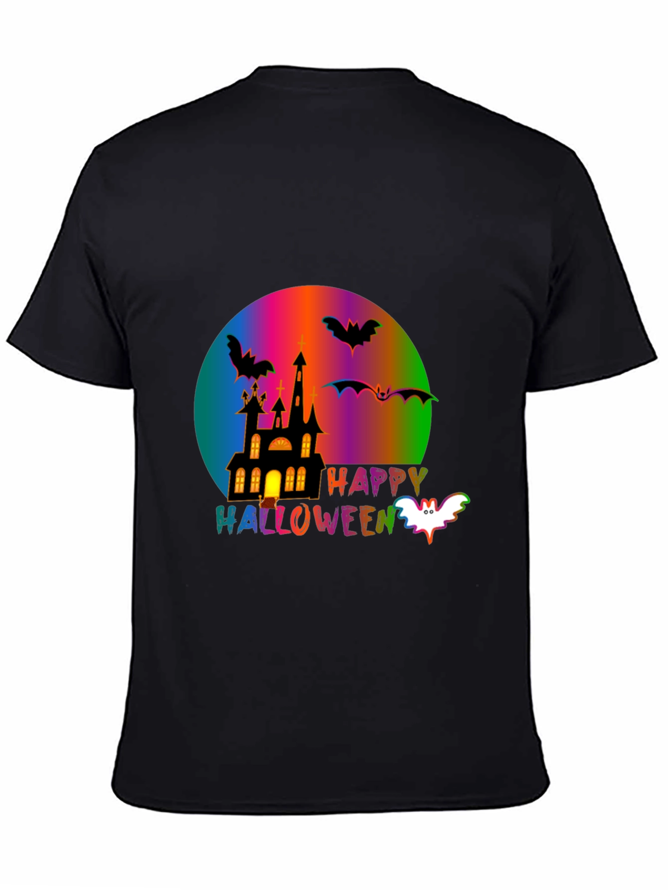 Happy Halloween T-Shirt with Spooky Castle and Bats
