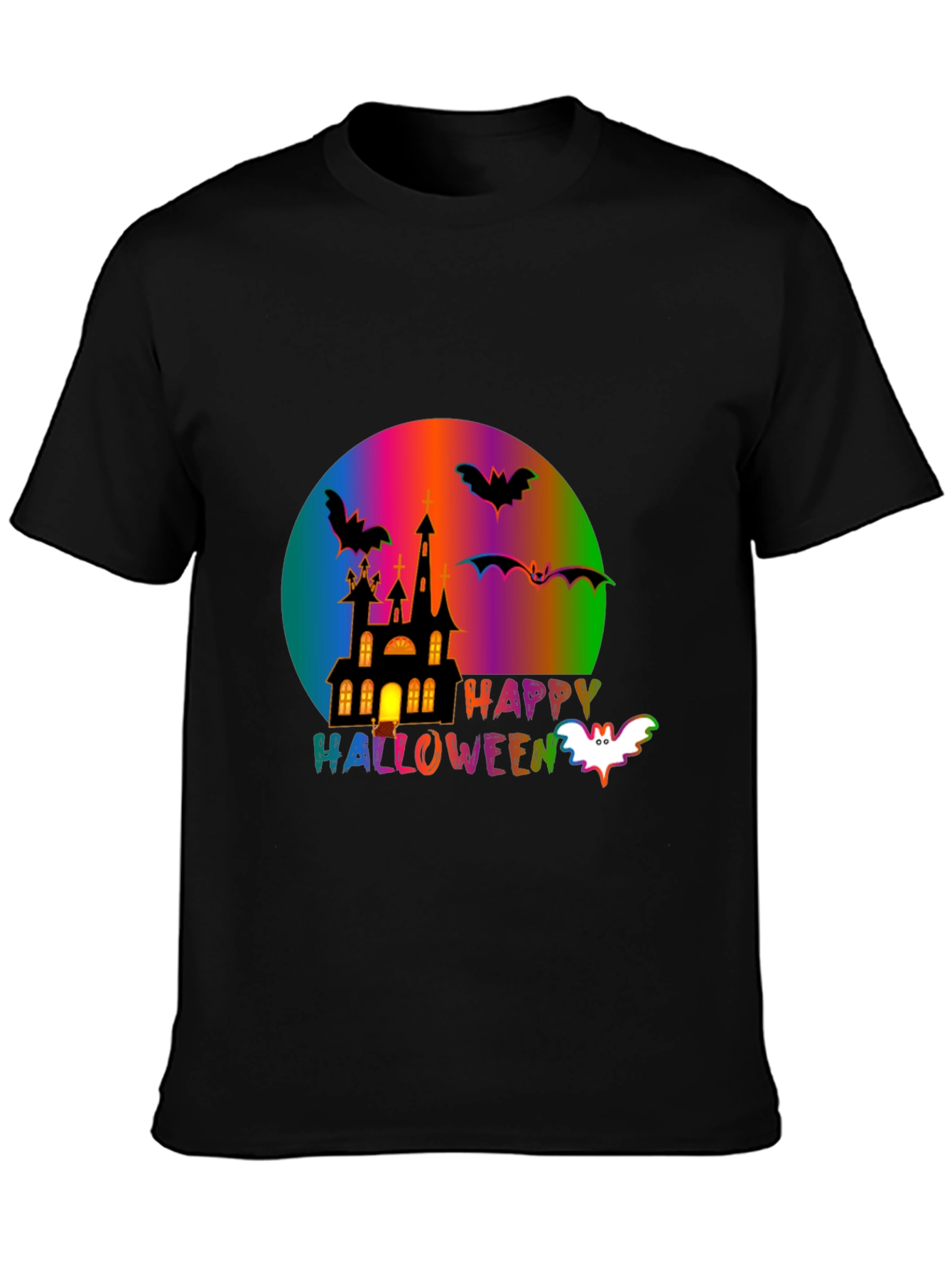 Happy Halloween T-Shirt with Spooky Castle and Bats
