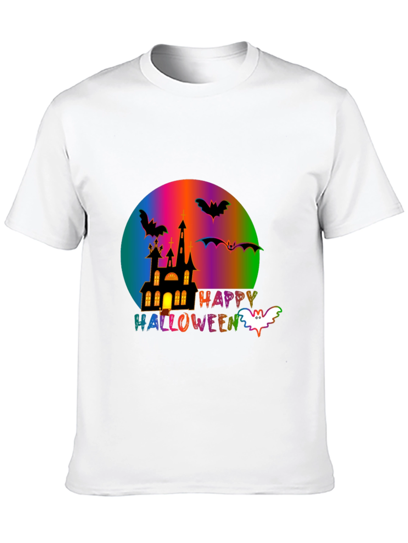 Happy Halloween T-Shirt with Spooky Castle and Bats