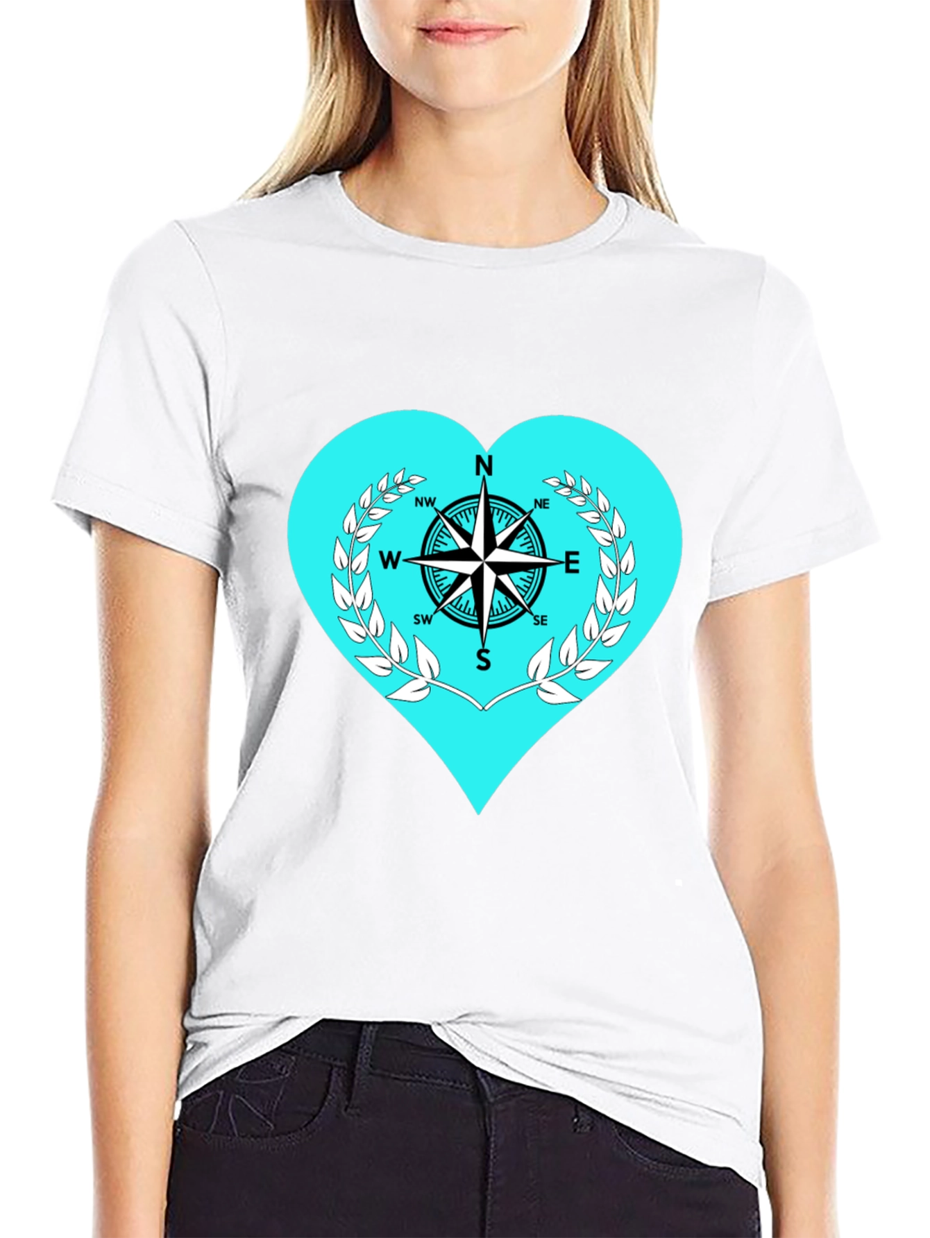 Compass Heart Graphic Tee - Stylish Black T-Shirt