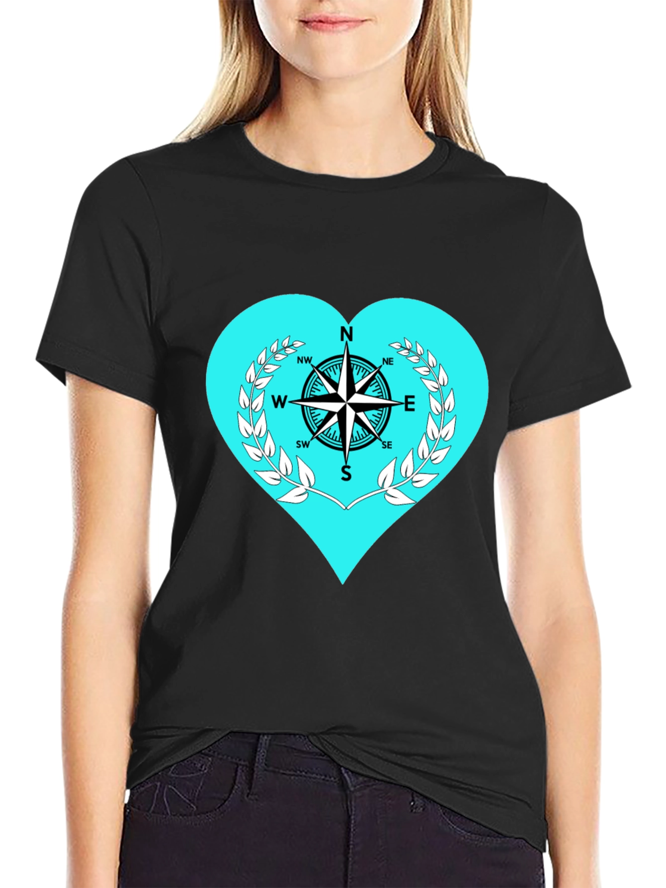 Compass Heart Graphic Tee - Stylish Black T-Shirt