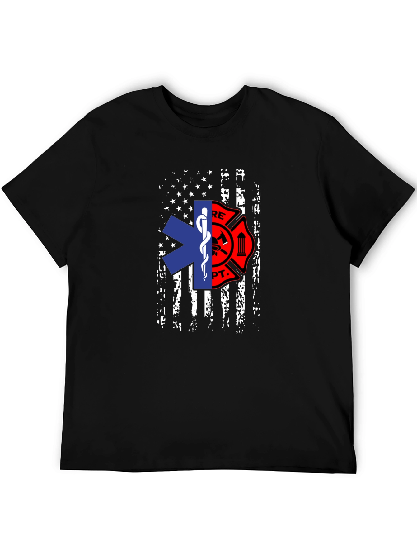 Firefighter EMS American Flag Graphic T-Shirt