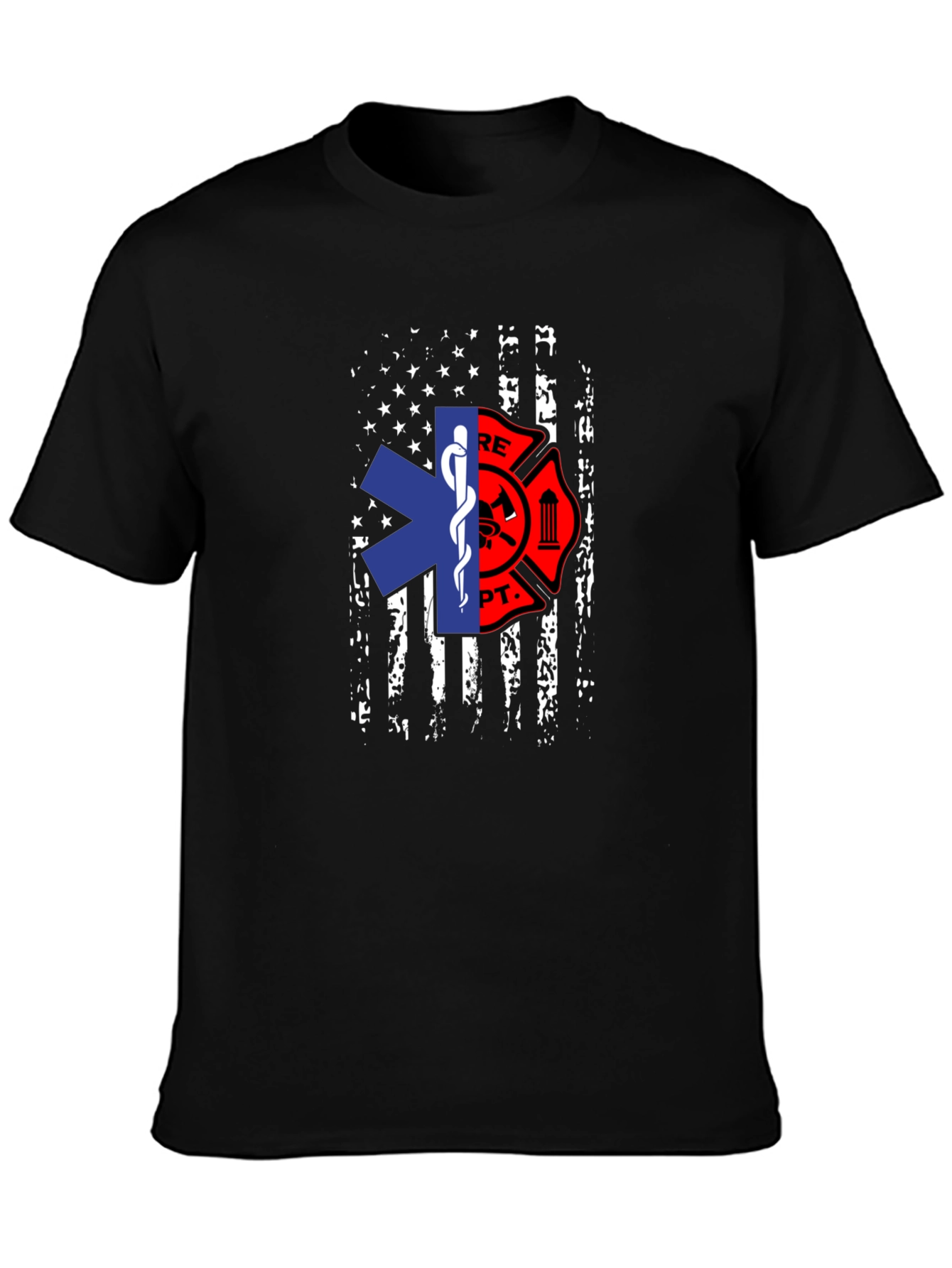 Firefighter EMS American Flag Graphic T-Shirt