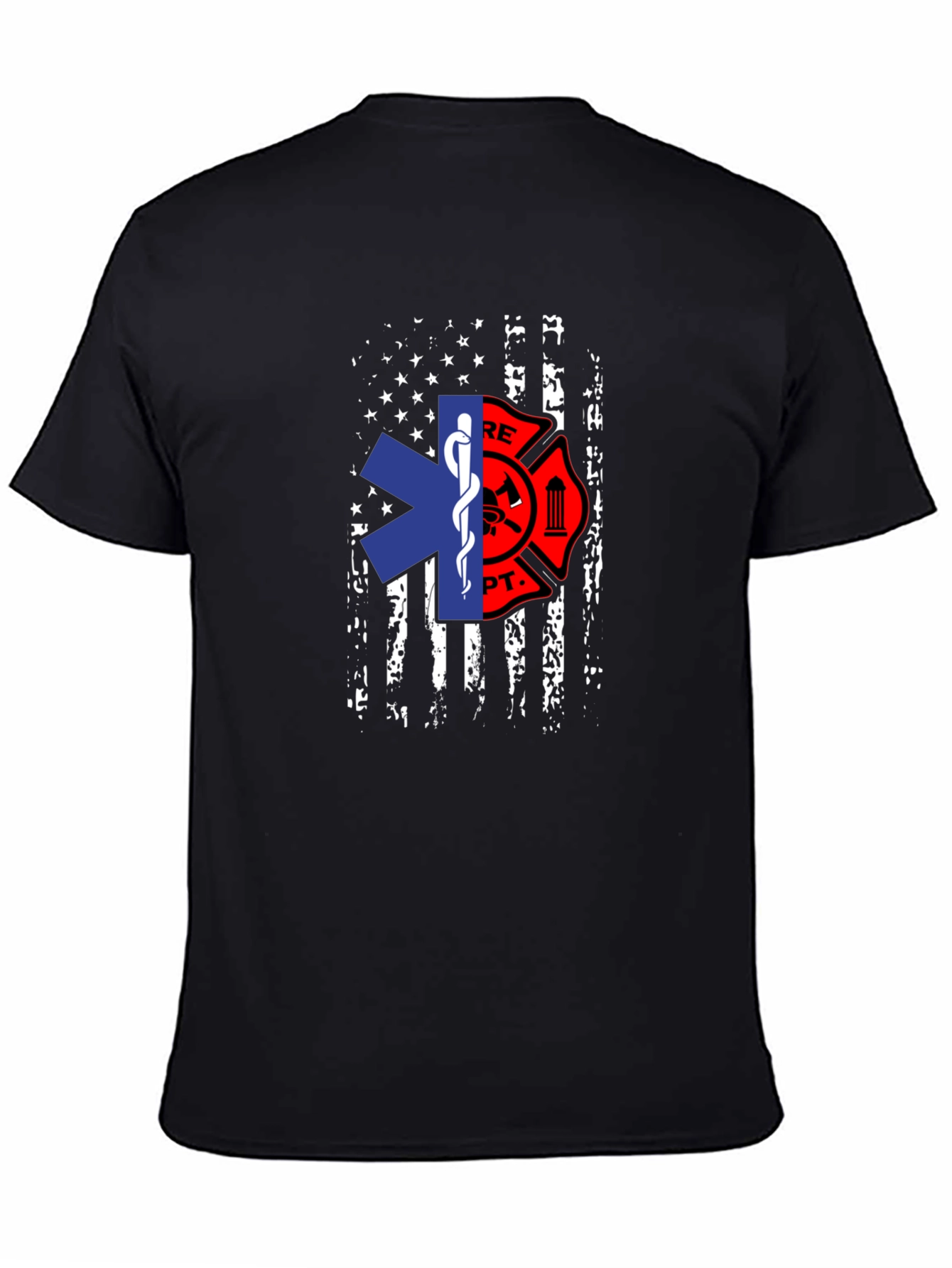 Firefighter EMS American Flag Graphic T-Shirt