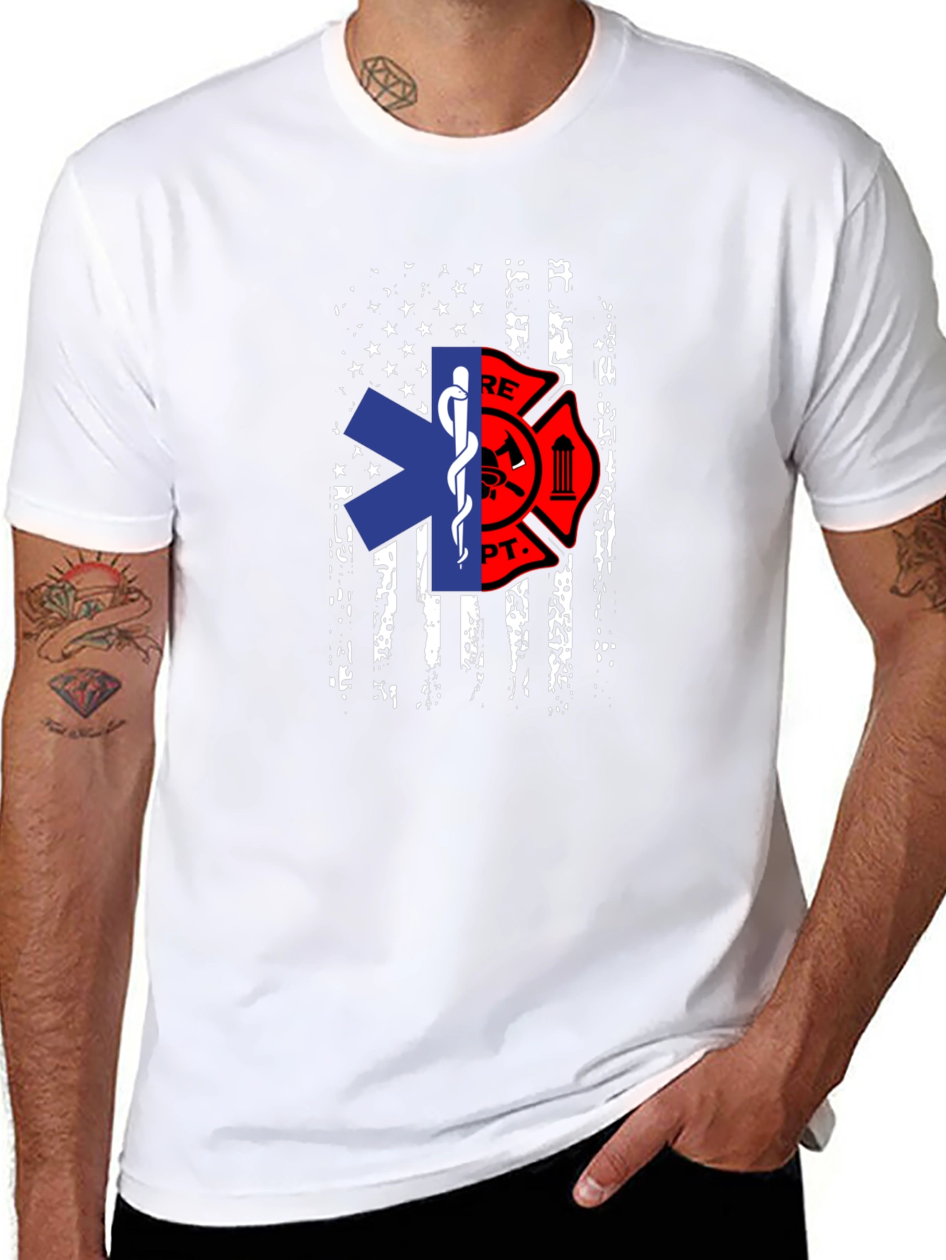 Firefighter EMS American Flag Graphic T-Shirt