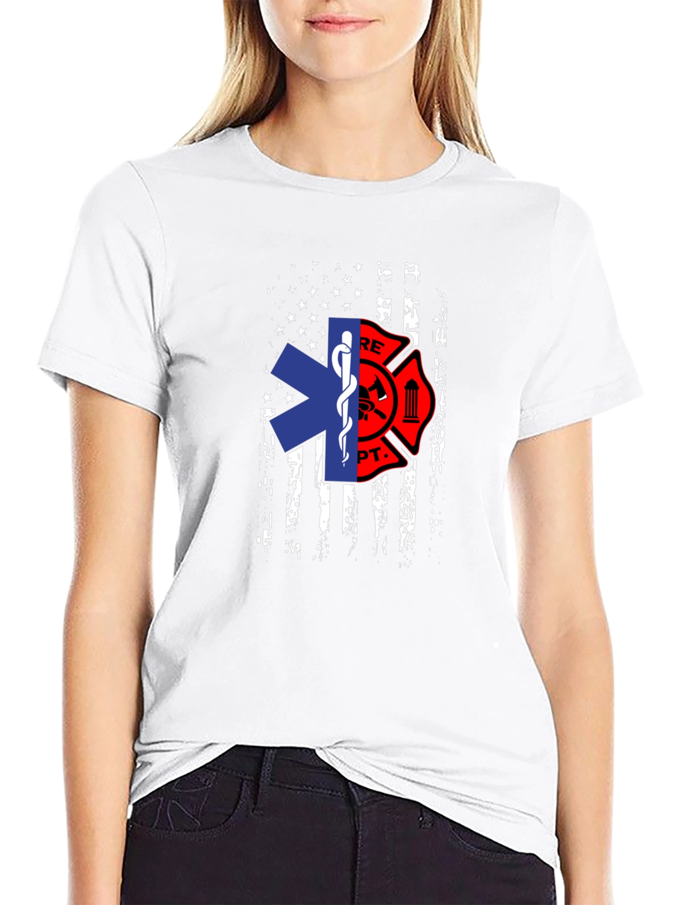 Firefighter EMS American Flag Graphic T-Shirt