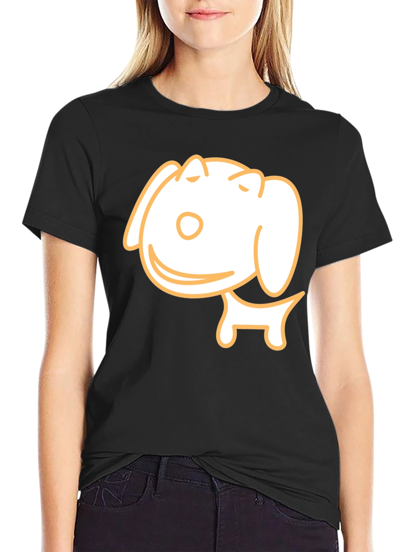 Cute Cartoon Dog Black T-Shirt
