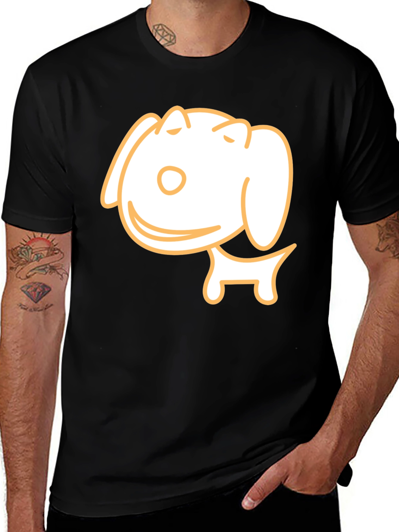 Cute Cartoon Dog Black T-Shirt