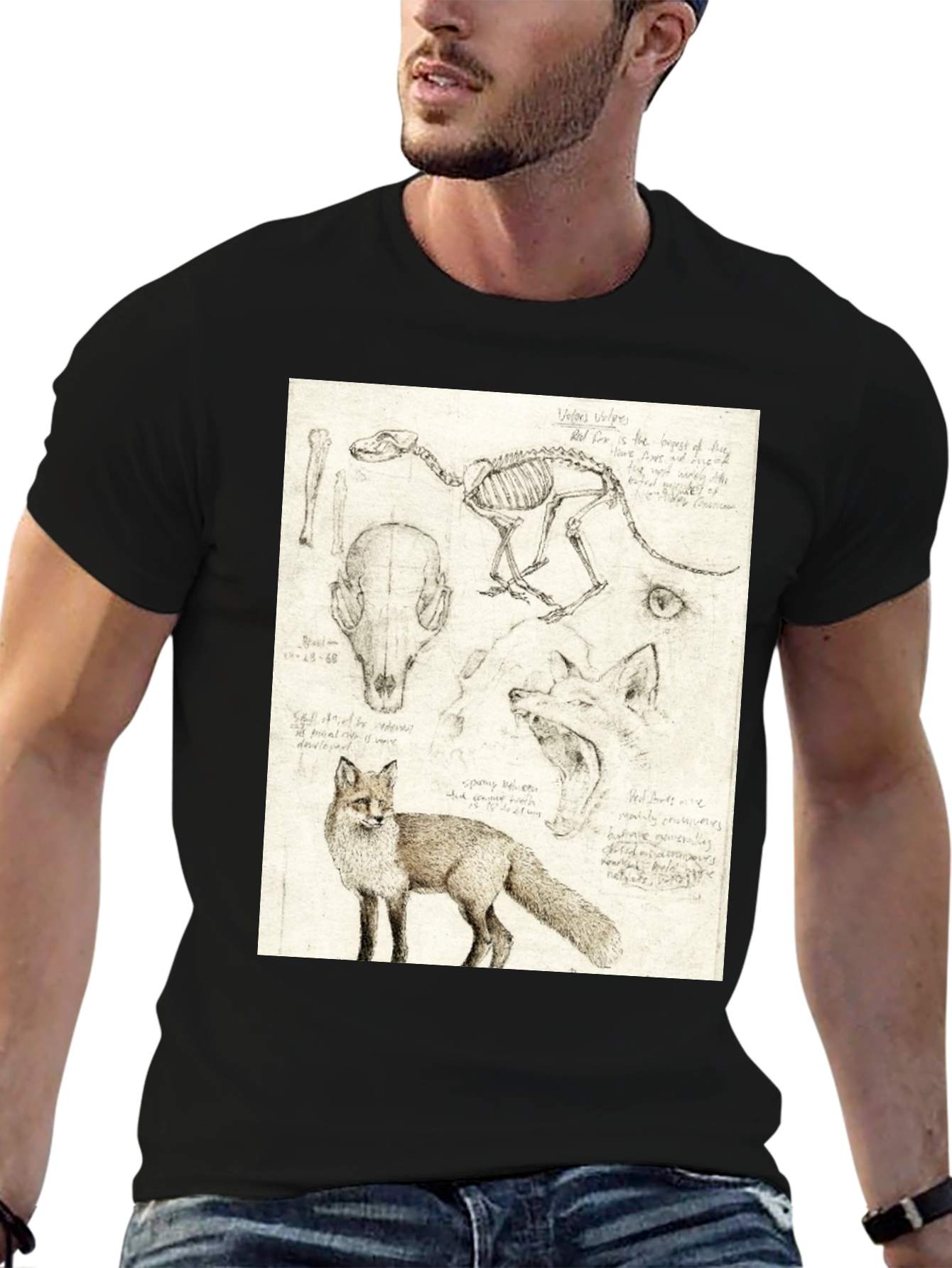 Anatomical Fox Print Tee - Artistic Unisex T-Shirt
