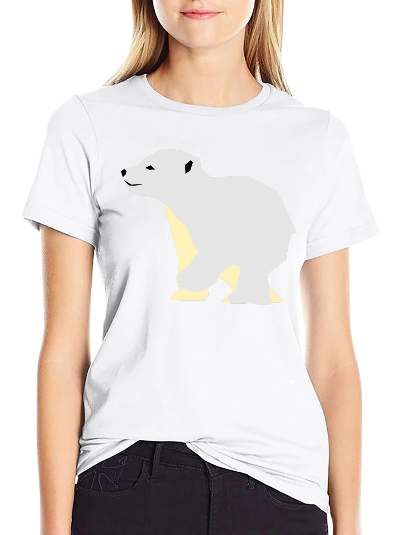 Geometric Polar Bear Graphic Tee - Black